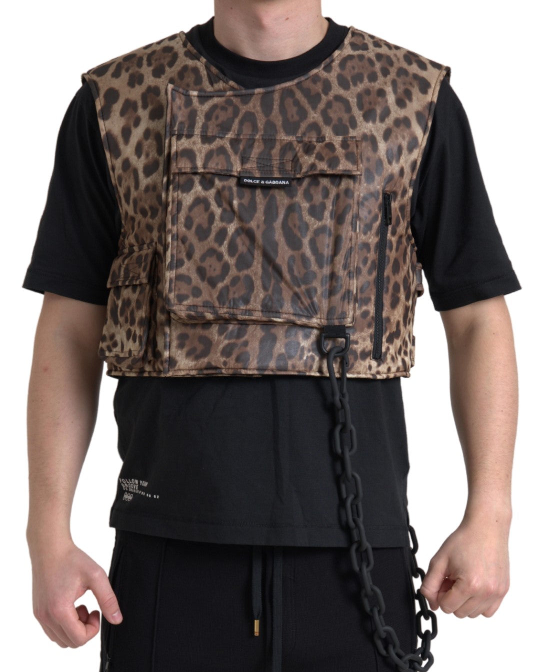 Dolce & Gabbana Brown Leopard Silk Sleeveless Men's Sportswear