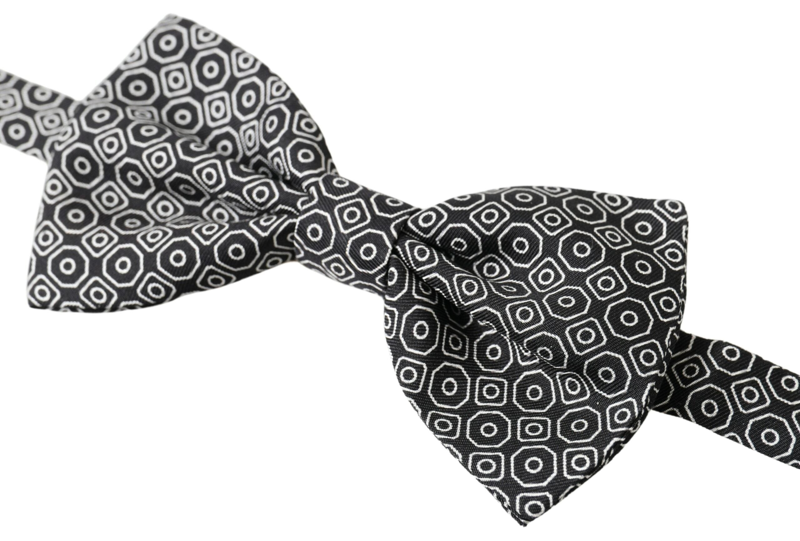 Dolce & Gabbana Elegant Black and White Silk Bow Men's Tie