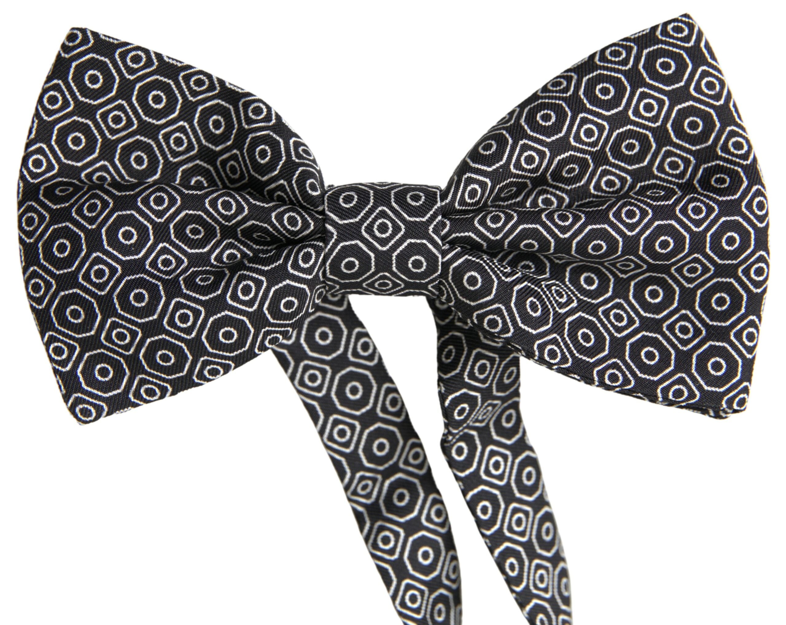 Dolce & Gabbana Elegant Black and White Silk Bow Men's Tie