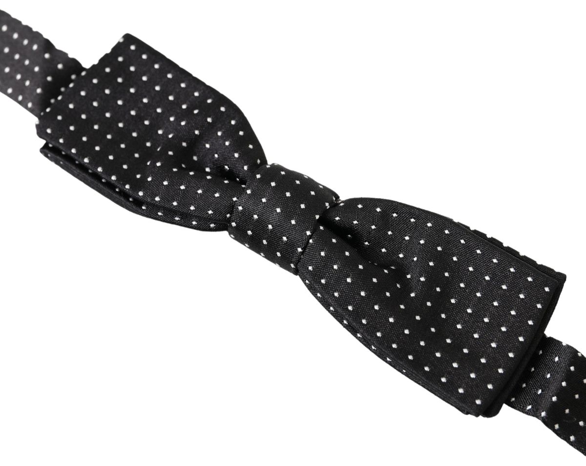 Dolce & Gabbana Black Polka Dot Silk Adjustable Men Neck Papillon Bow Men's Tie