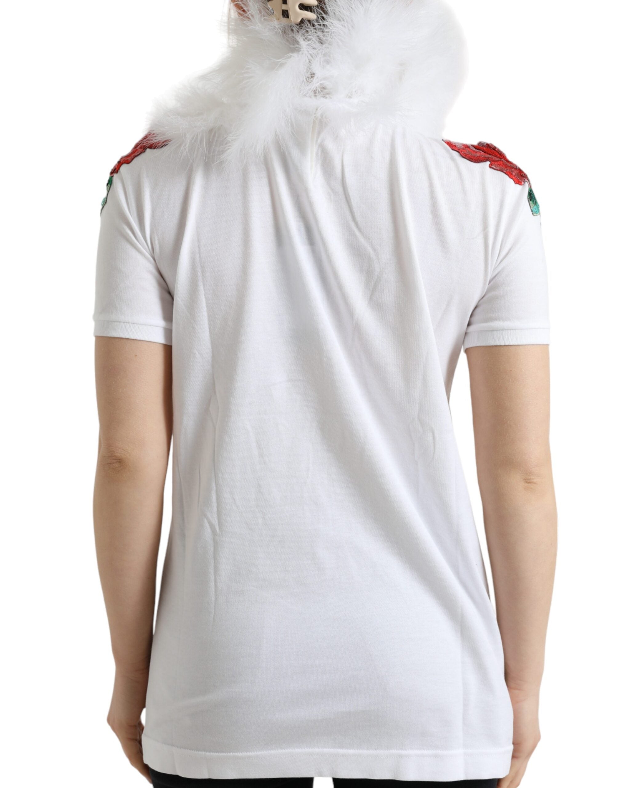 Dolce & Gabbana White Cotton Christmas Sequin Fur Women's T-shirt