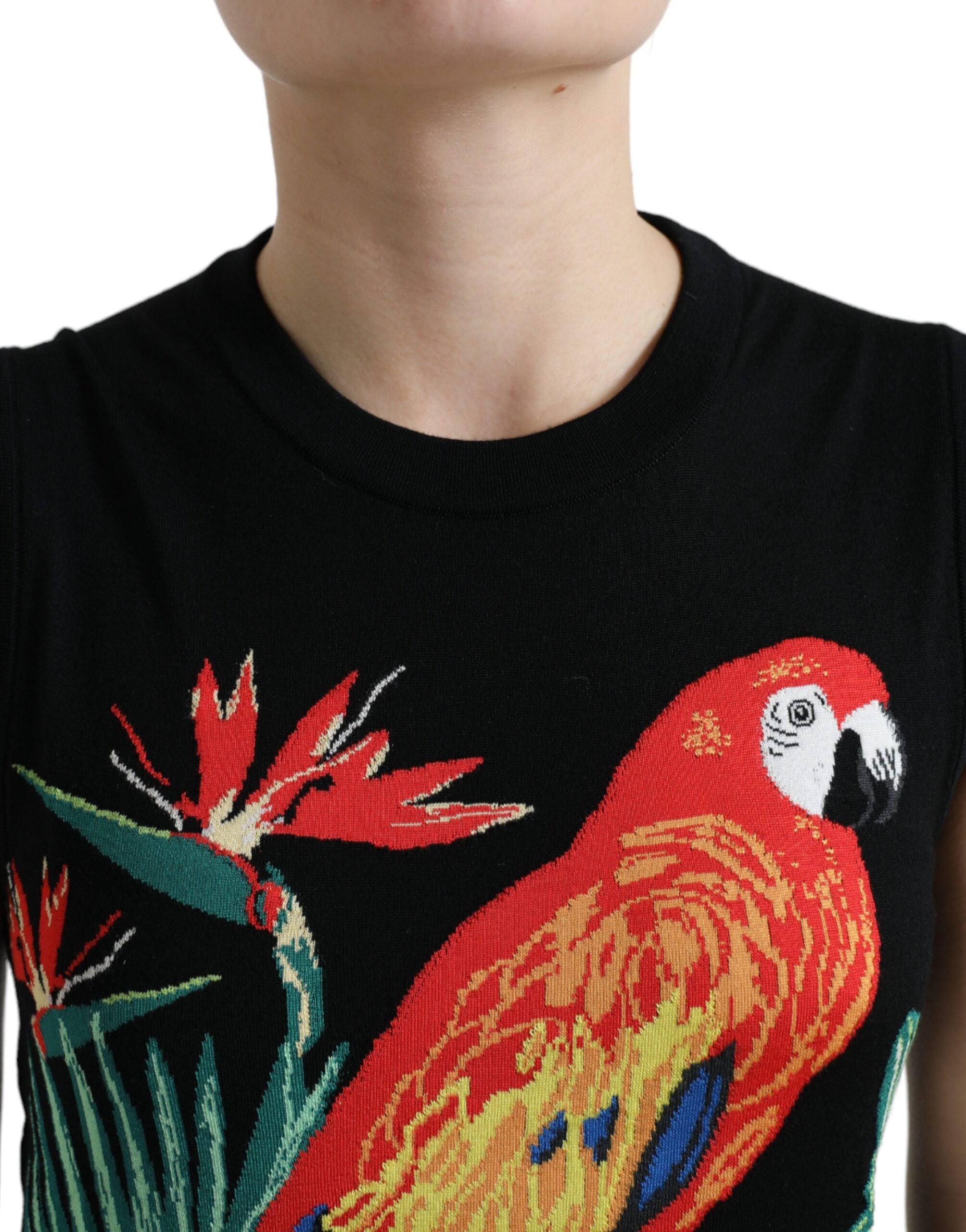 Dolce & Gabbana Black Bird Wool Knit Sleeveless Tank Women's T-shirt