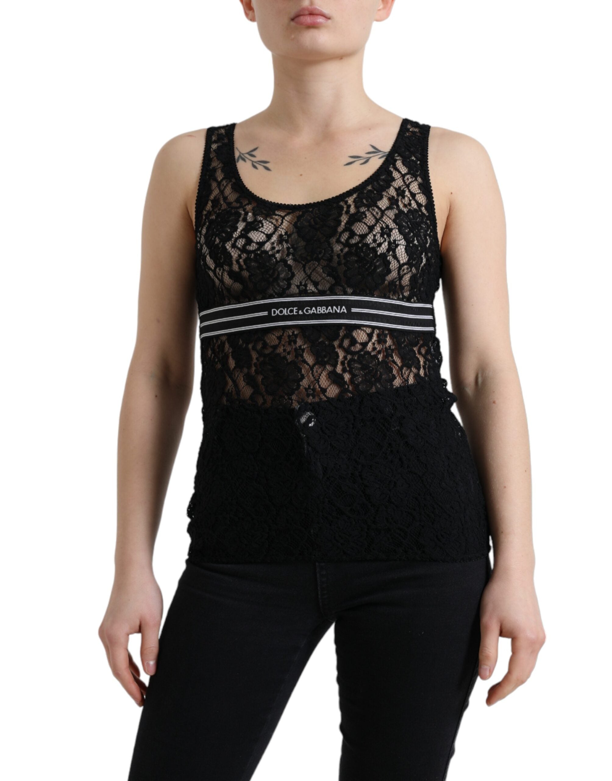 Dolce & Gabbana Elegant Lace Tank Top with Logo Women's Stripe
