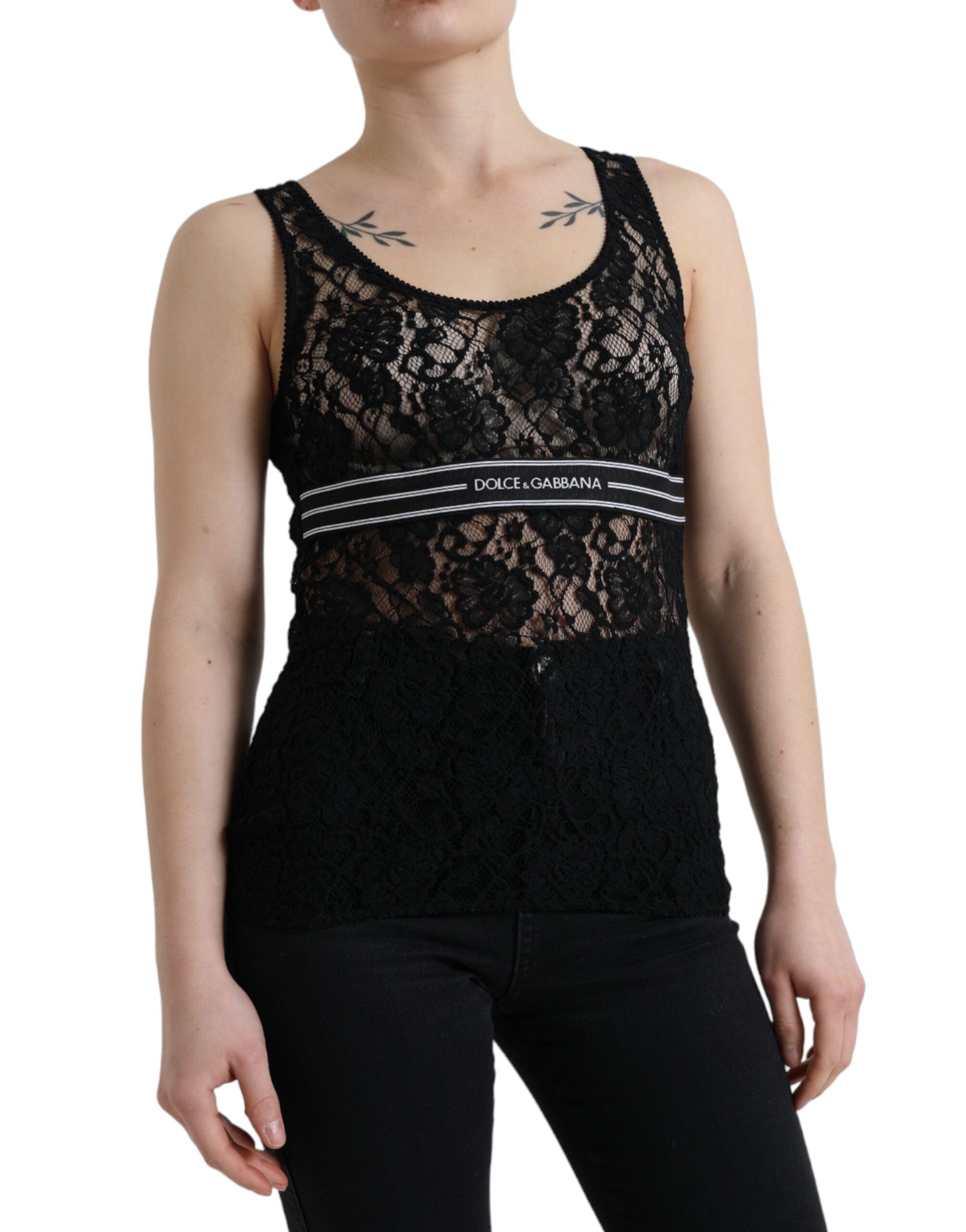 Dolce & Gabbana Elegant Lace Tank Top with Logo Women's Stripe
