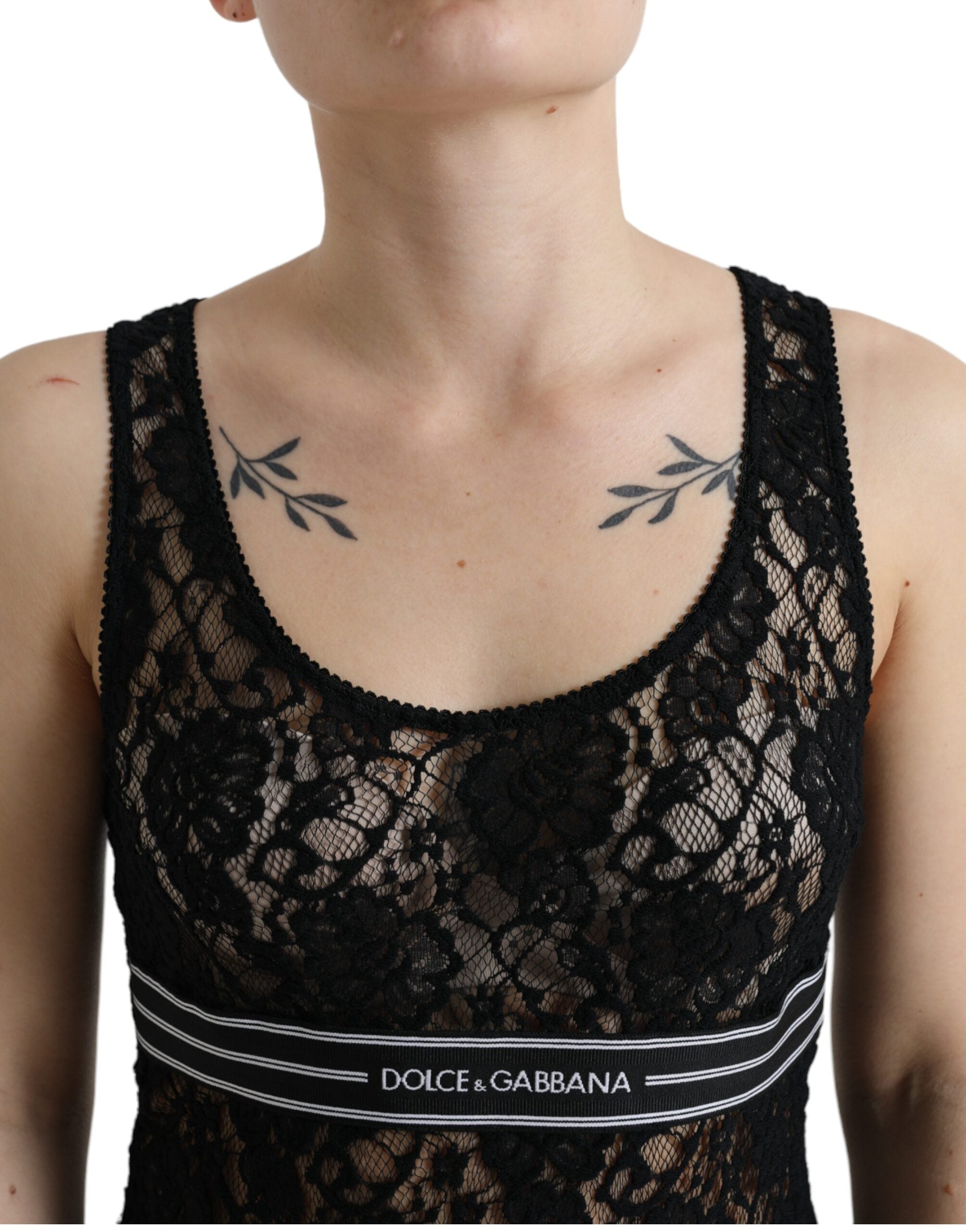 Dolce & Gabbana Elegant Lace Tank Top with Logo Women's Stripe