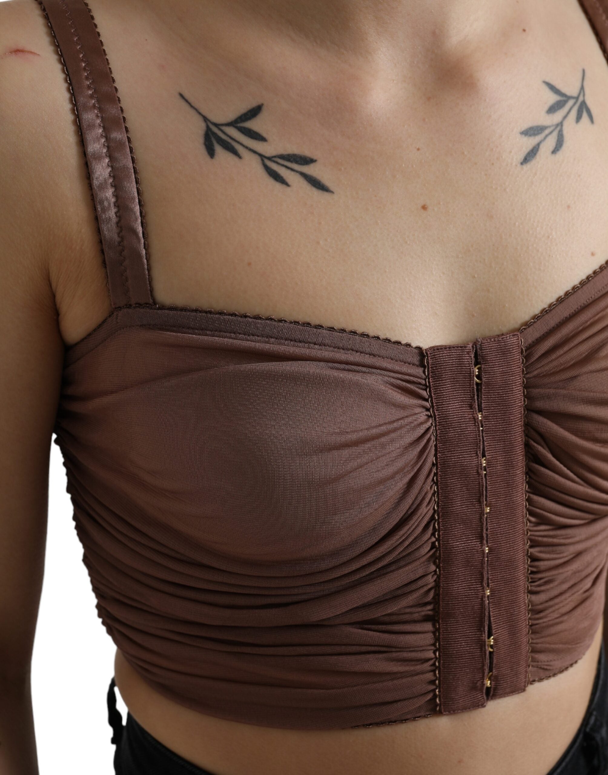 Dolce & Gabbana Brown Viscose Bustier Sleeveless Cropped Women's Top