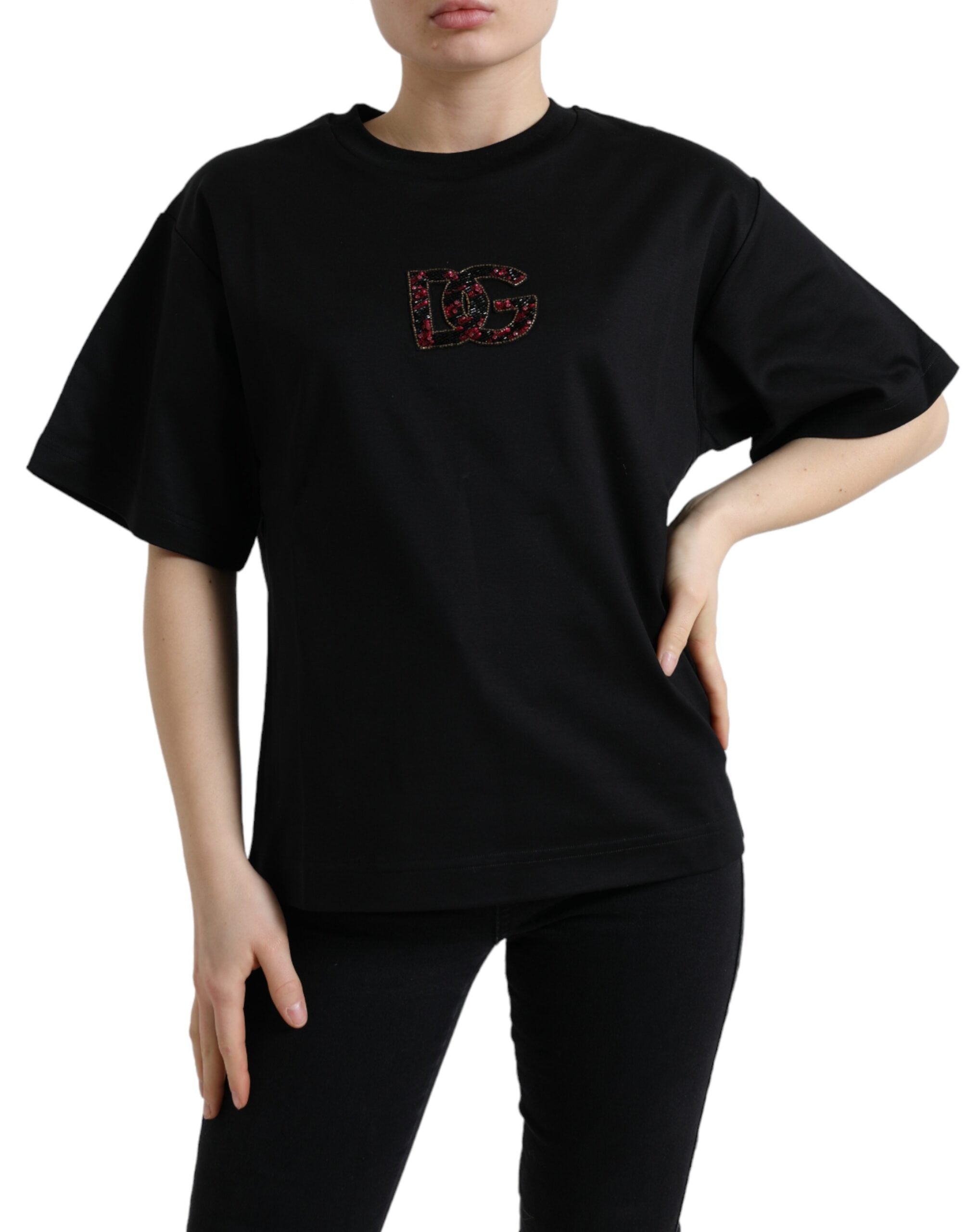 Dolce & Gabbana Elegant Black Crystal-Embellished Women's T-Shirt