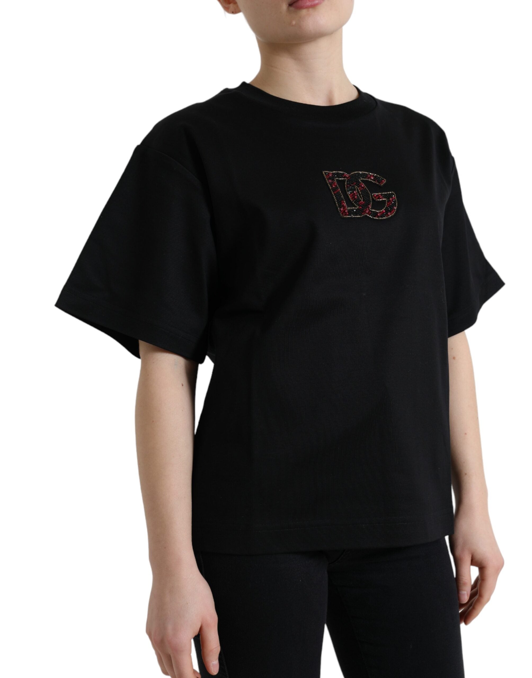 Dolce & Gabbana Elegant Black Crystal-Embellished Women's T-Shirt