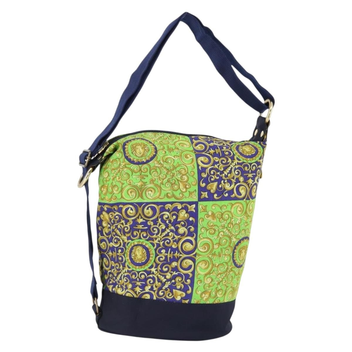 Versace Vintage Cotton Green Cotton Shoulder Bag Bag (Pre-Owned)