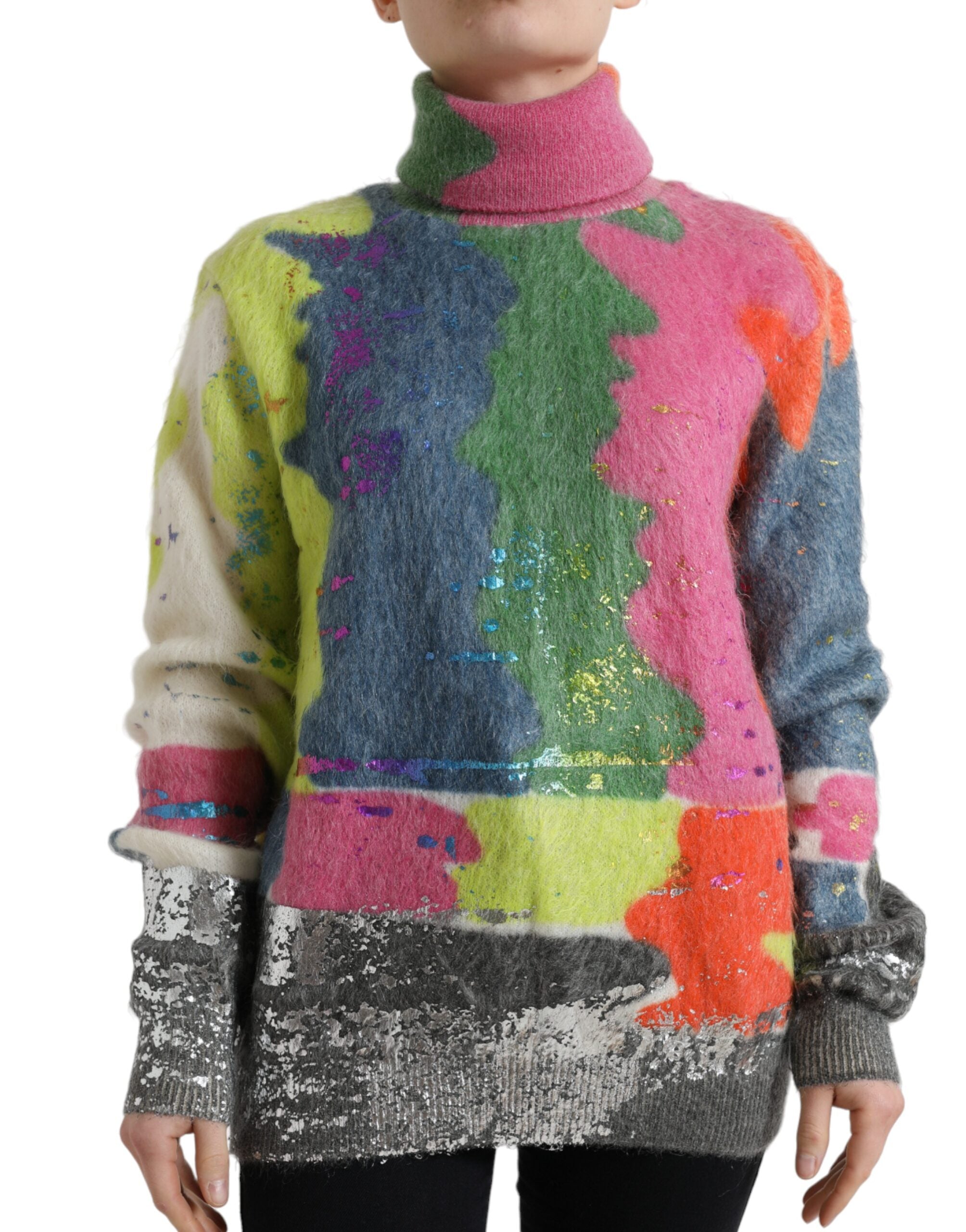 Dolce & Gabbana Multicolor Mohair Stripe Turtleneck Women's Sweater