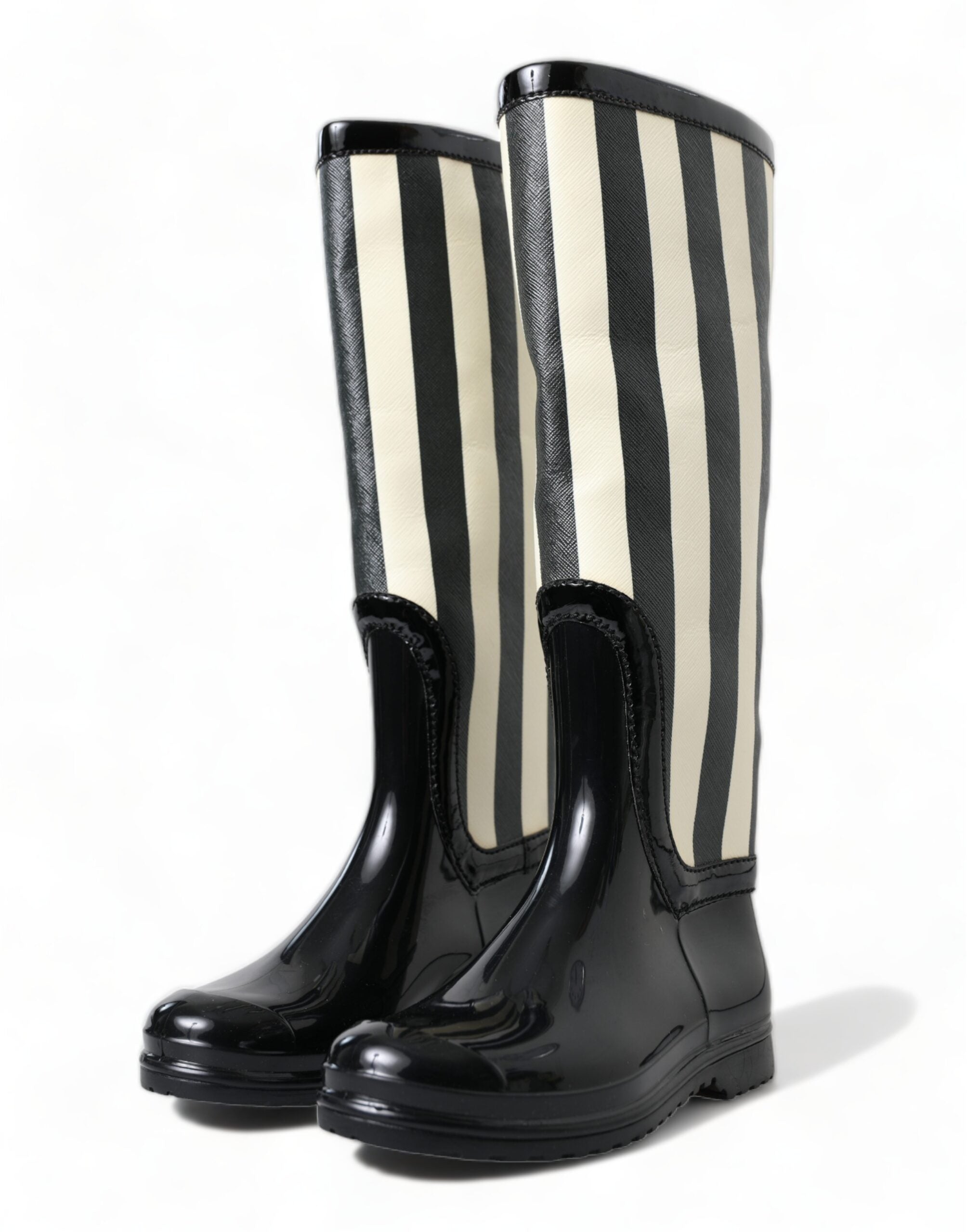 Dolce & Gabbana Black Rubber Knee High Flat Boots Women's Shoes