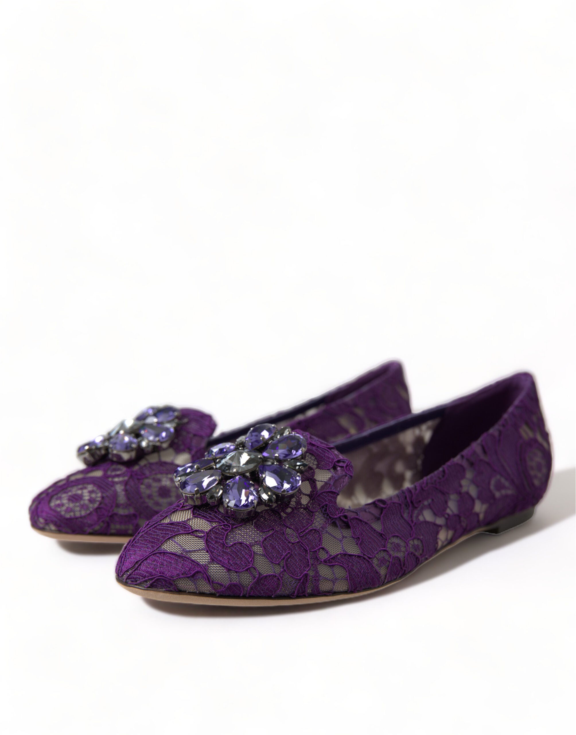 Dolce & Gabbana Purple Vally Taormina Lace Crystals Flats Women's Shoes