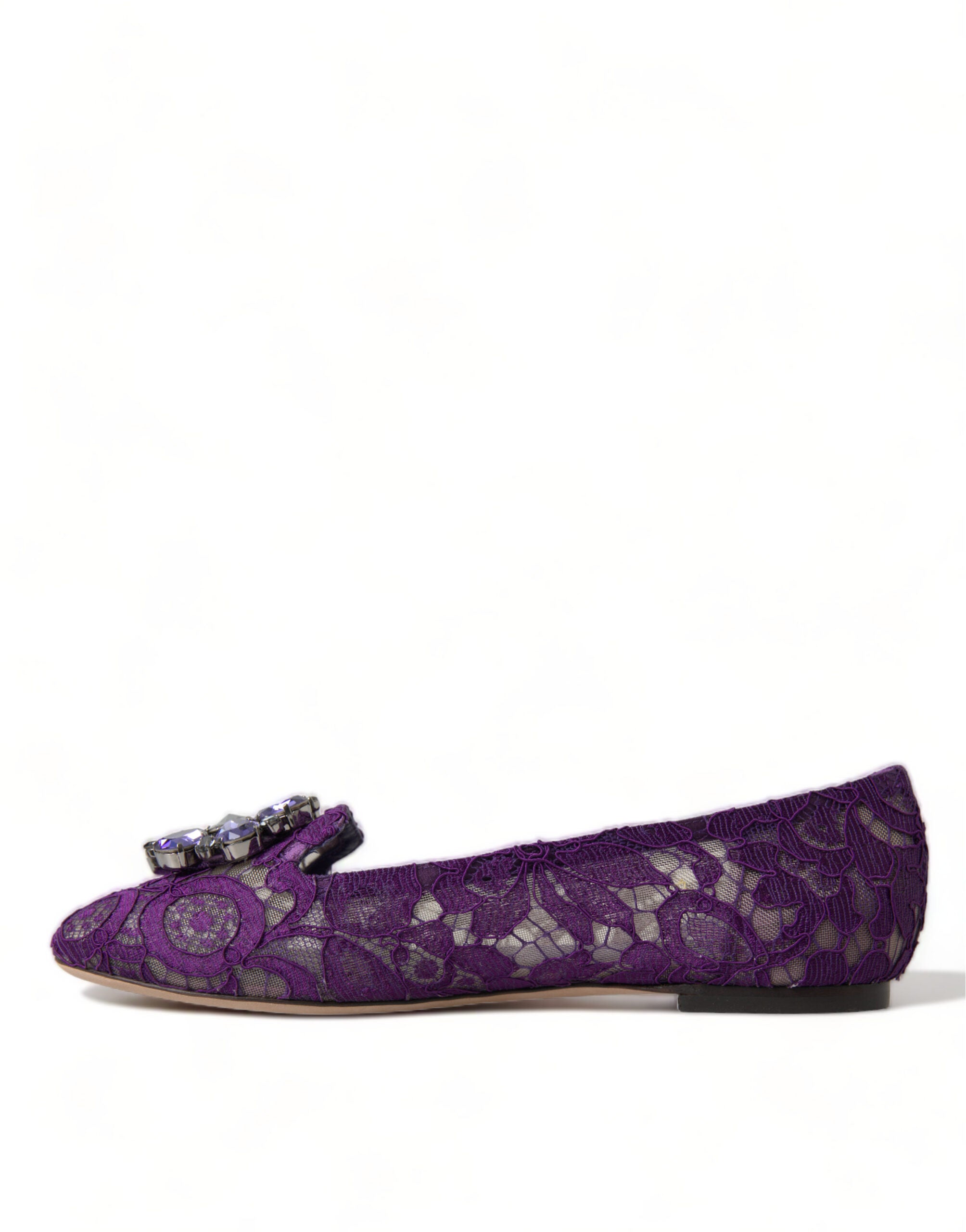 Dolce & Gabbana Purple Vally Taormina Lace Crystals Flats Women's Shoes