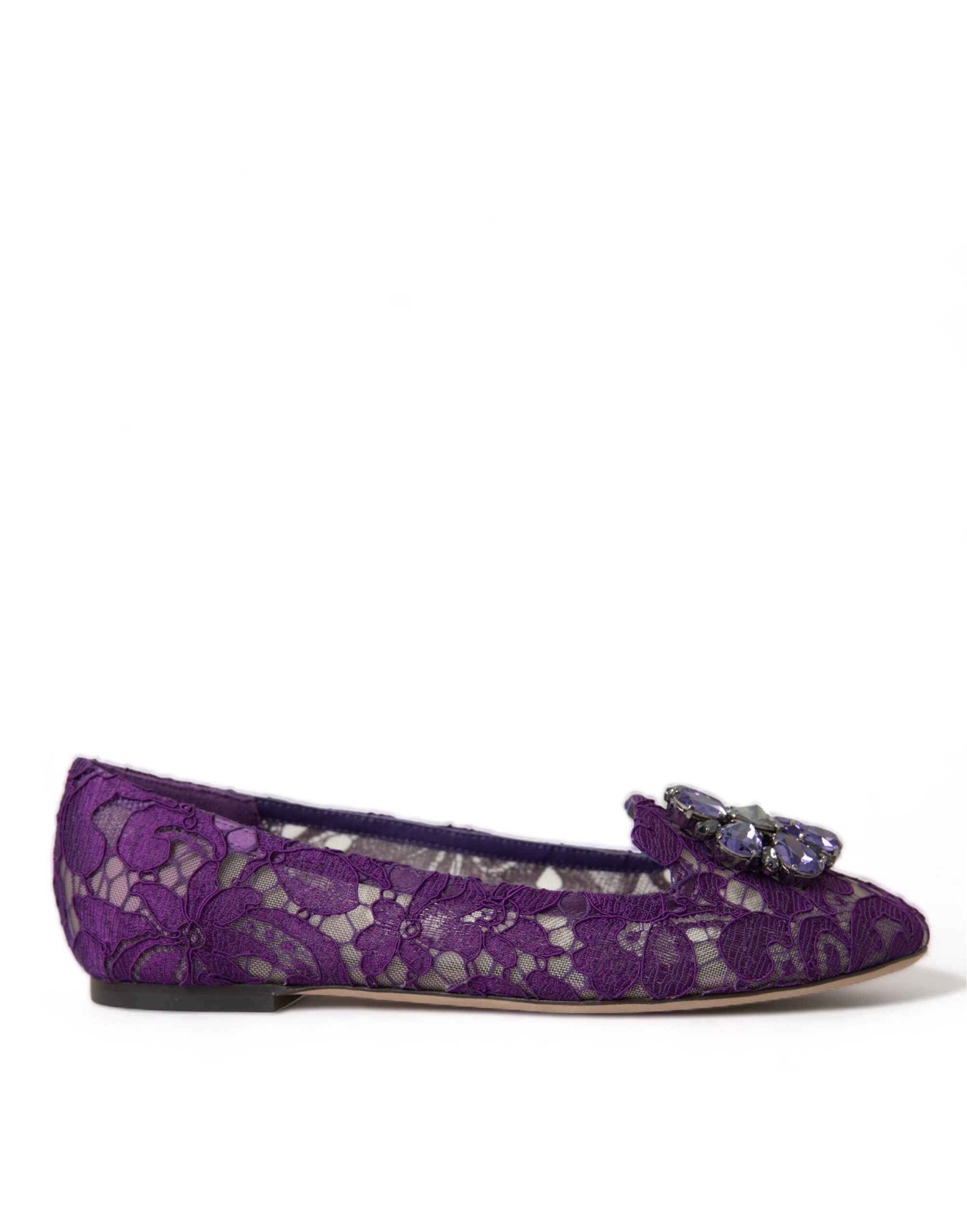 Dolce & Gabbana Purple Vally Taormina Lace Crystals Flats Women's Shoes