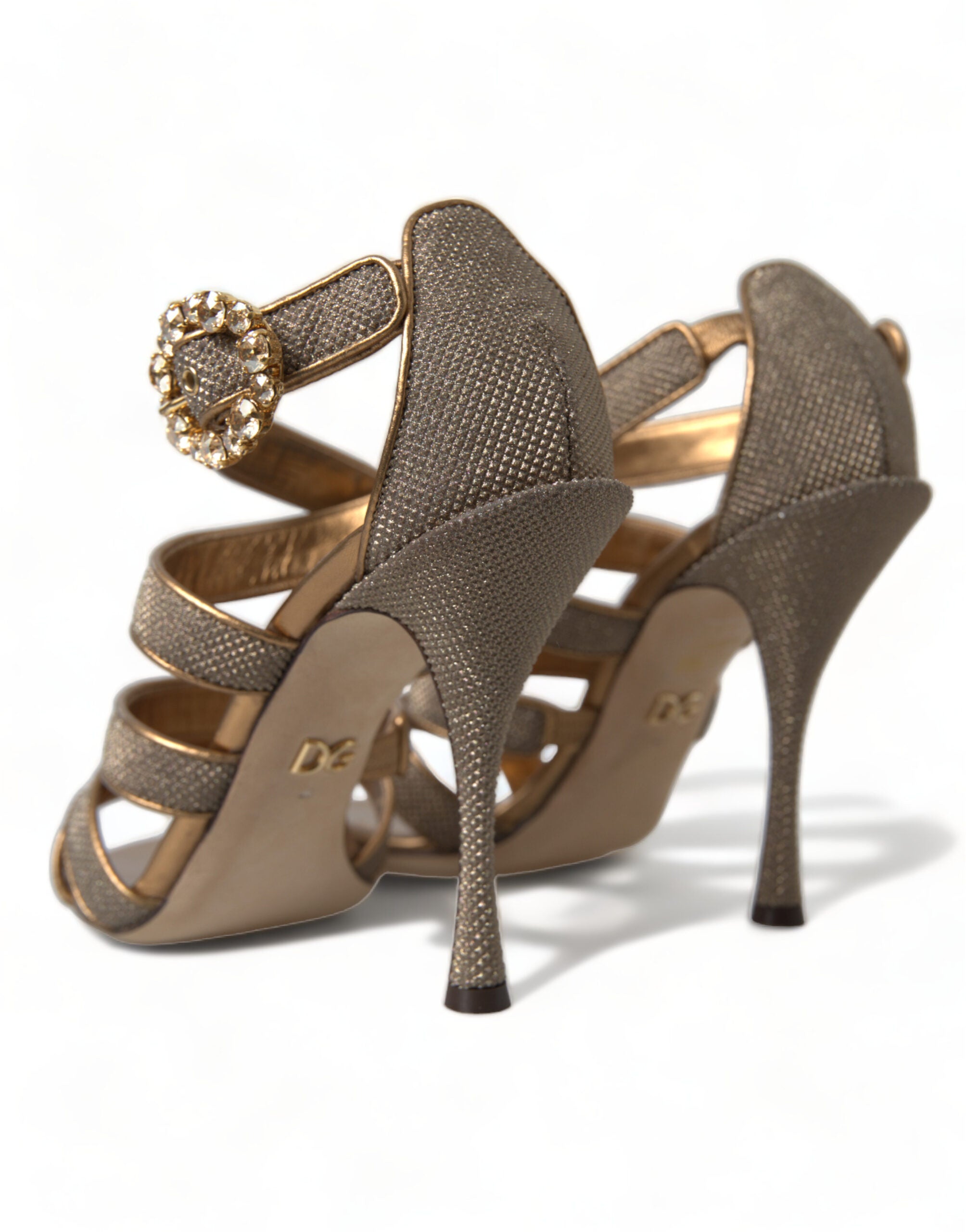 Dolce & Gabbana Bronze Crystal Strap Heels Sandals Women's Shoes