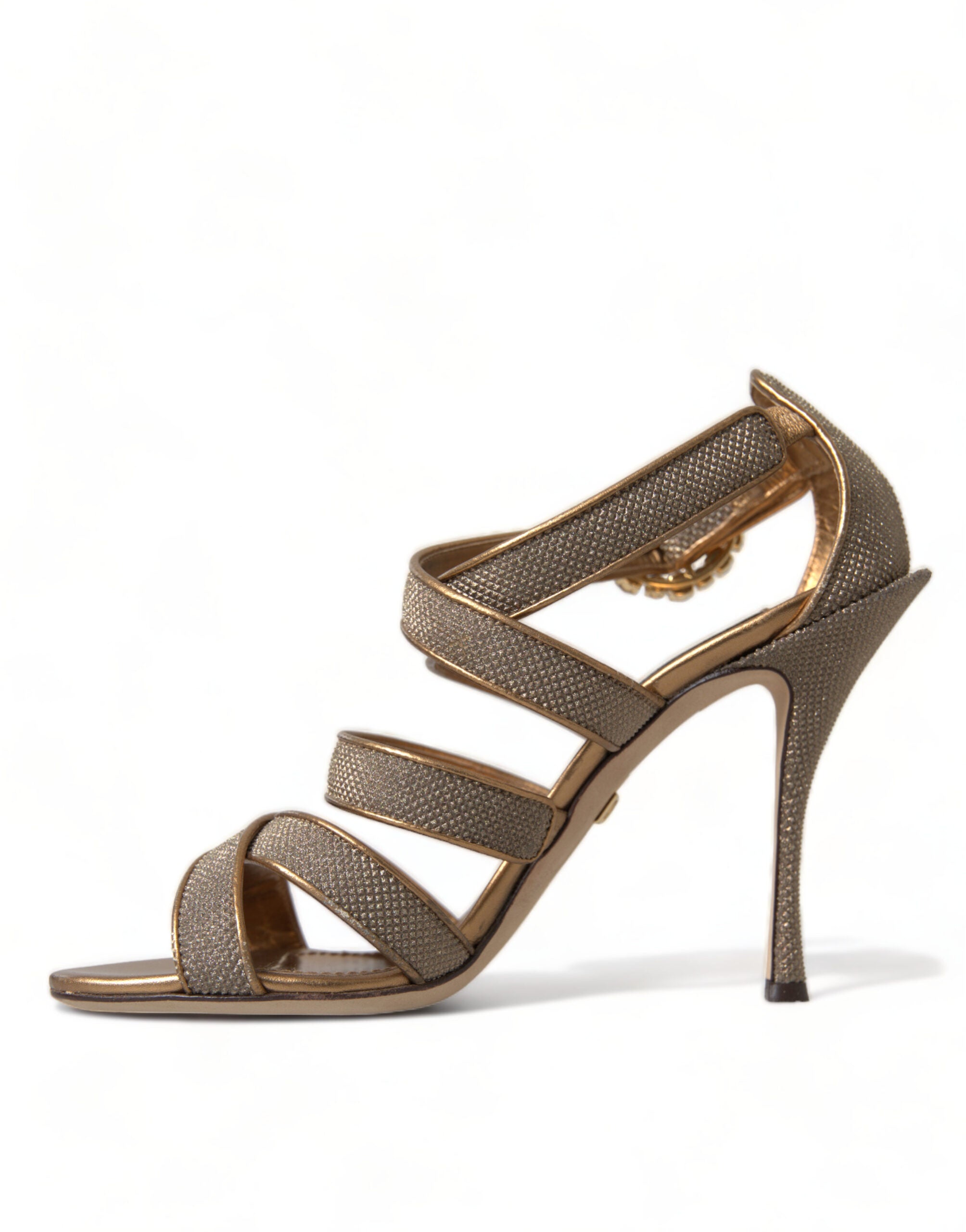 Dolce & Gabbana Bronze Crystal Strap Heels Sandals Women's Shoes
