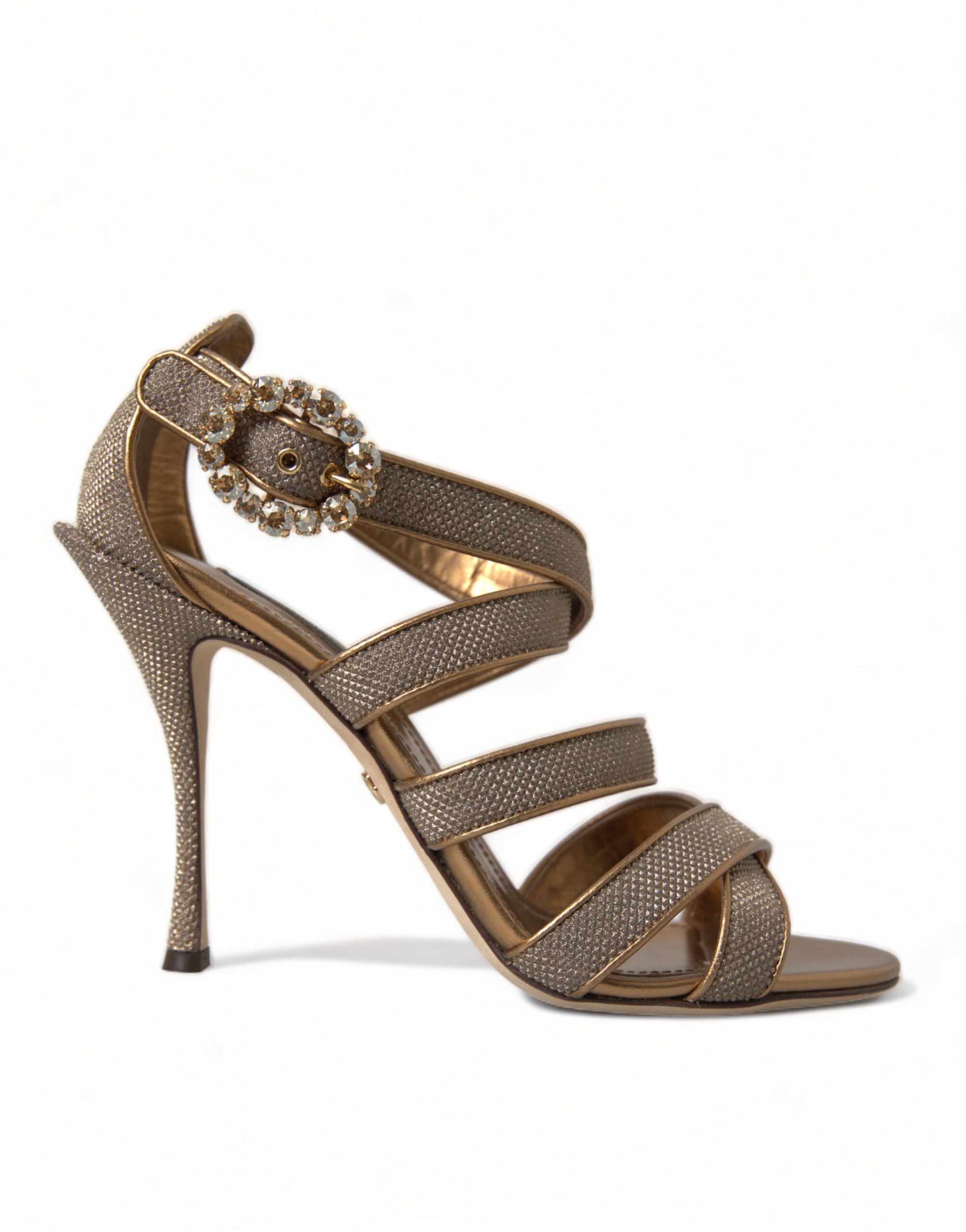 Dolce & Gabbana Bronze Crystal Strap Heels Sandals Women's Shoes