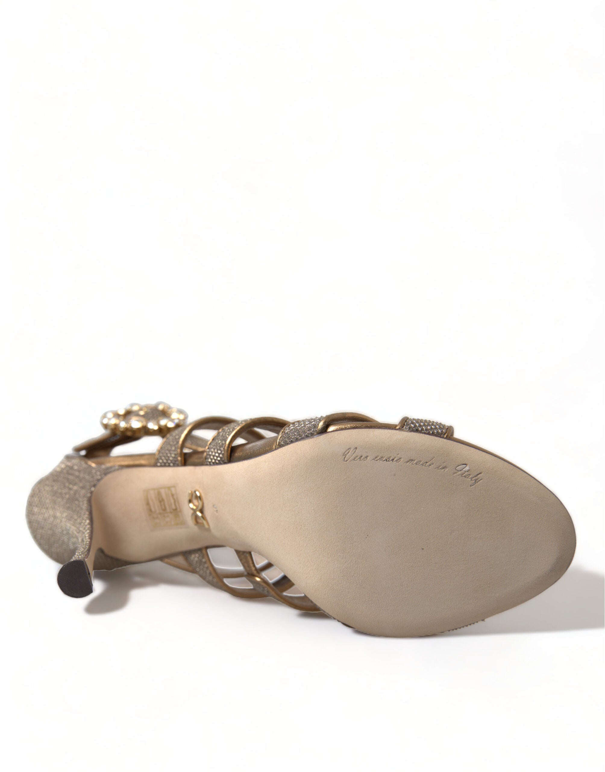 Dolce & Gabbana Bronze Crystal Strap Heels Sandals Women's Shoes