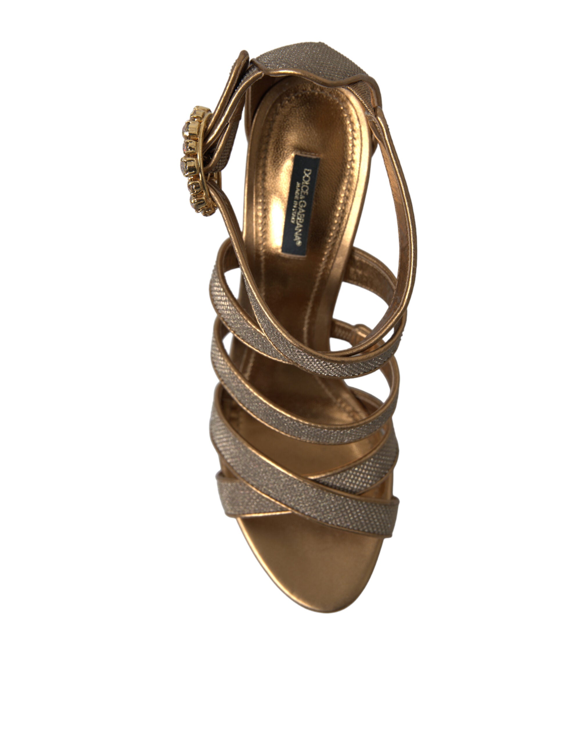 Dolce & Gabbana Bronze Crystal Strap Heels Sandals Women's Shoes