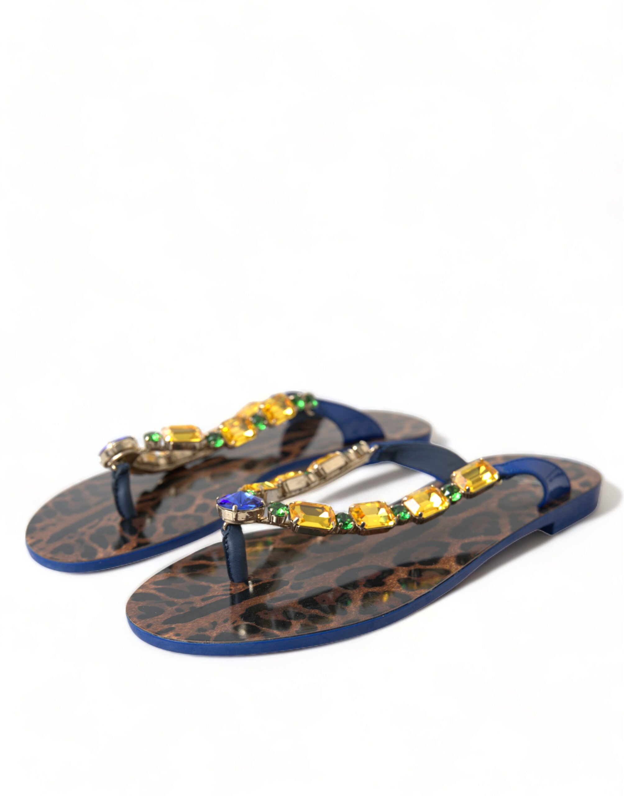 Dolce & Gabbana Blue Crystals Flats Sandals Beachwear Women's Shoes