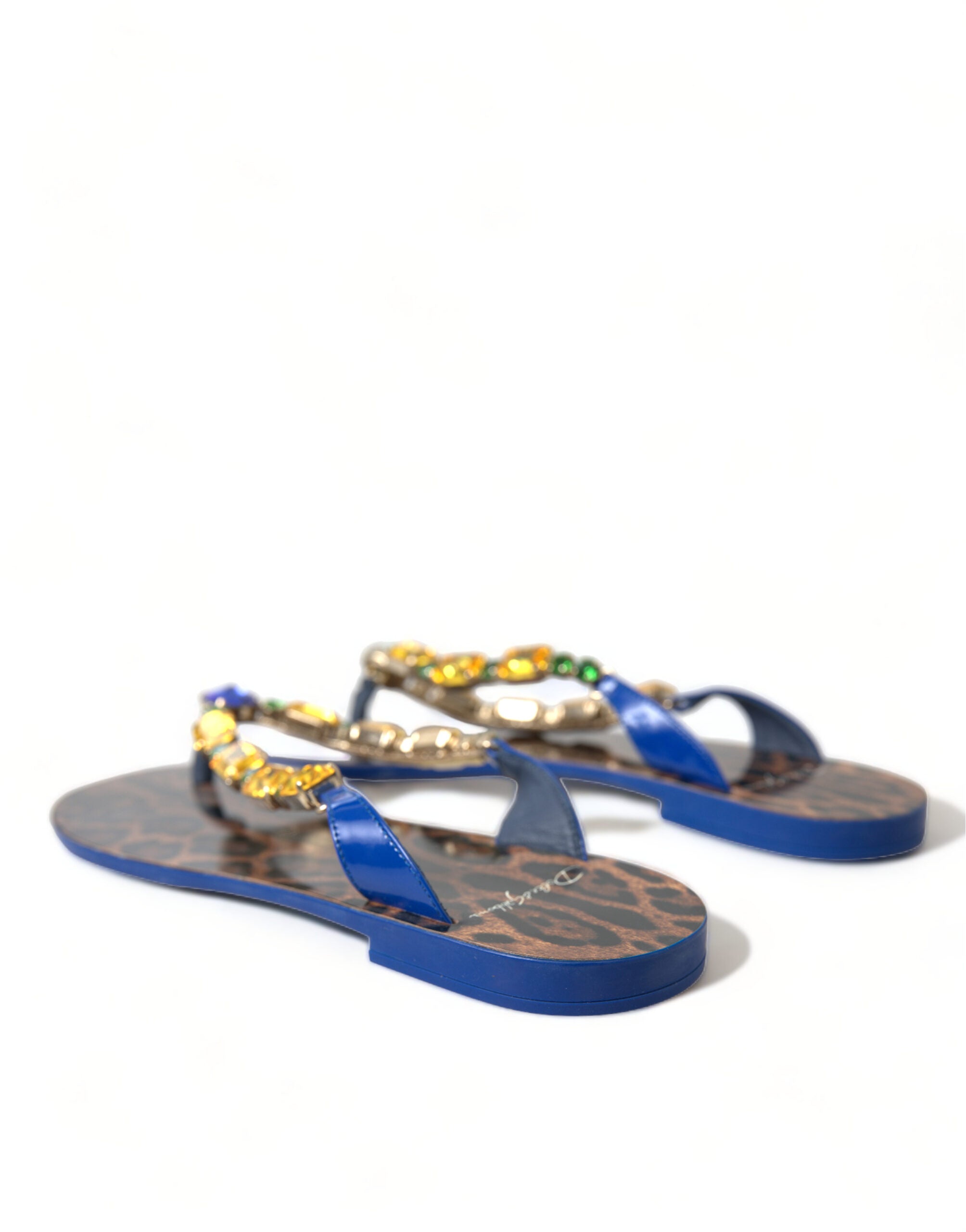Dolce & Gabbana Blue Crystals Flats Sandals Beachwear Women's Shoes