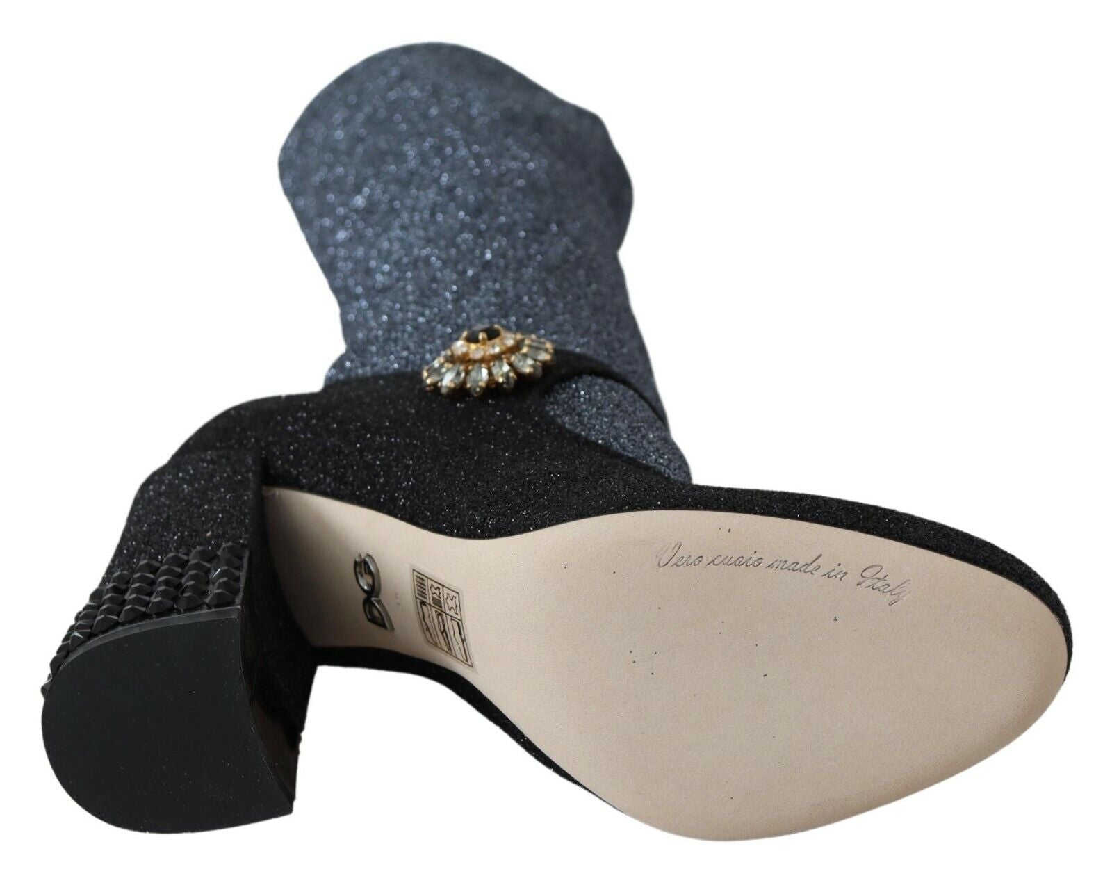 Dolce & Gabbana Black Crystal Mary Janes Booties Women's Shoes