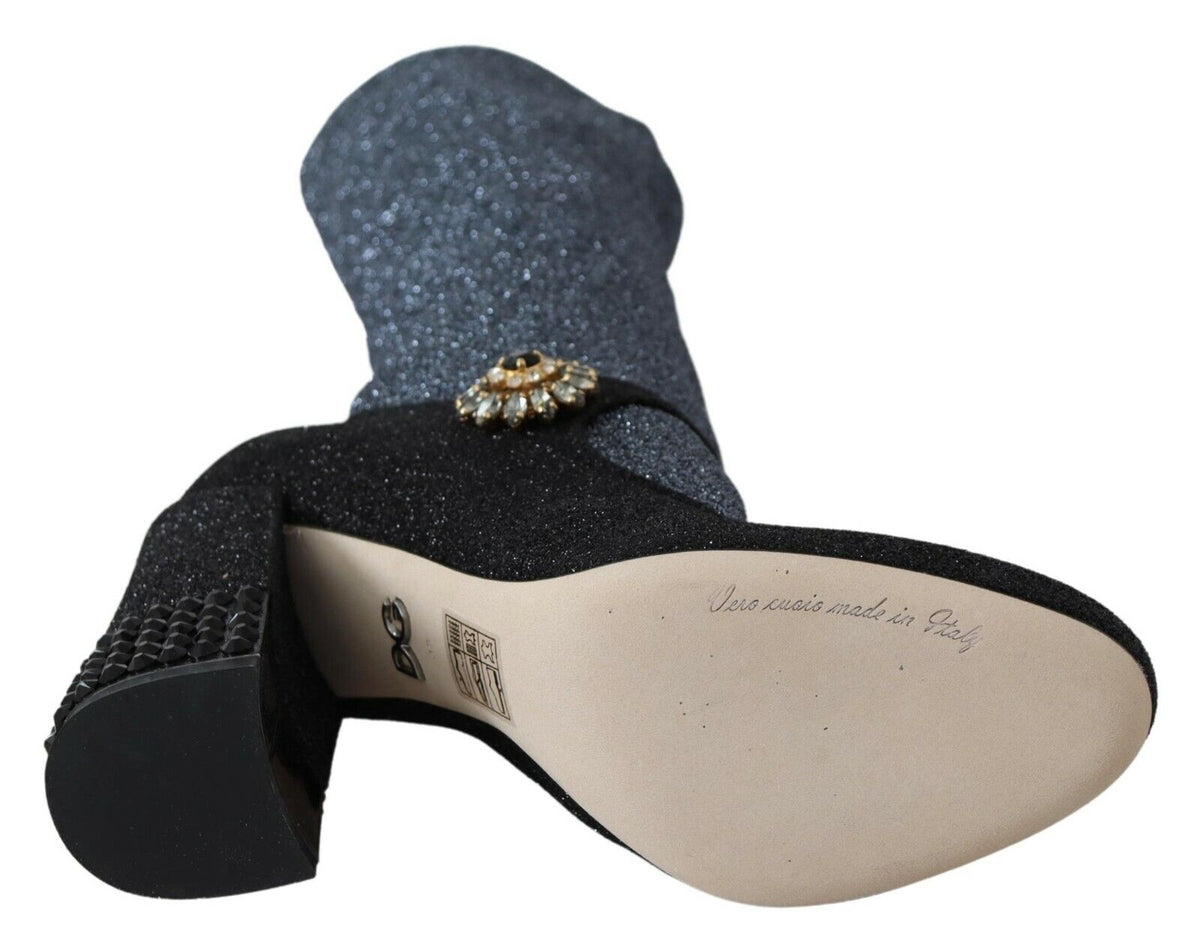 Dolce & Gabbana Black Crystal Mary Janes Booties Women's Shoes