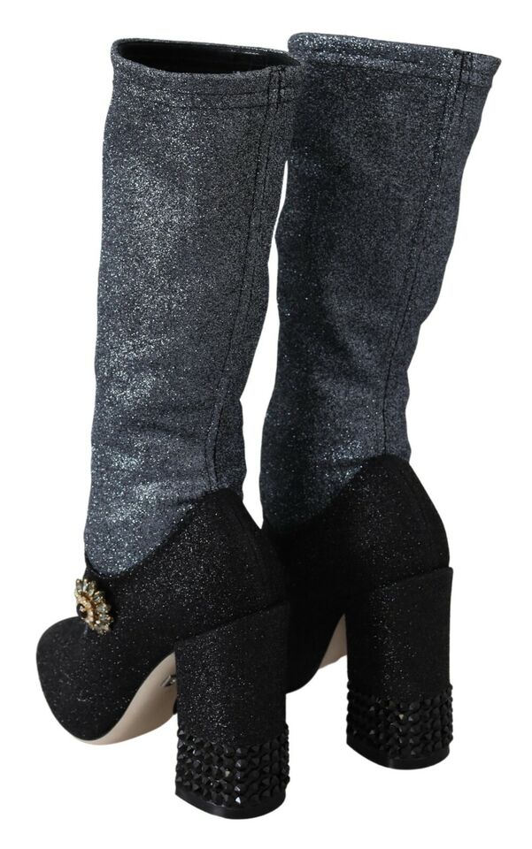 Dolce & Gabbana Black Crystal Mary Janes Booties Women's Shoes