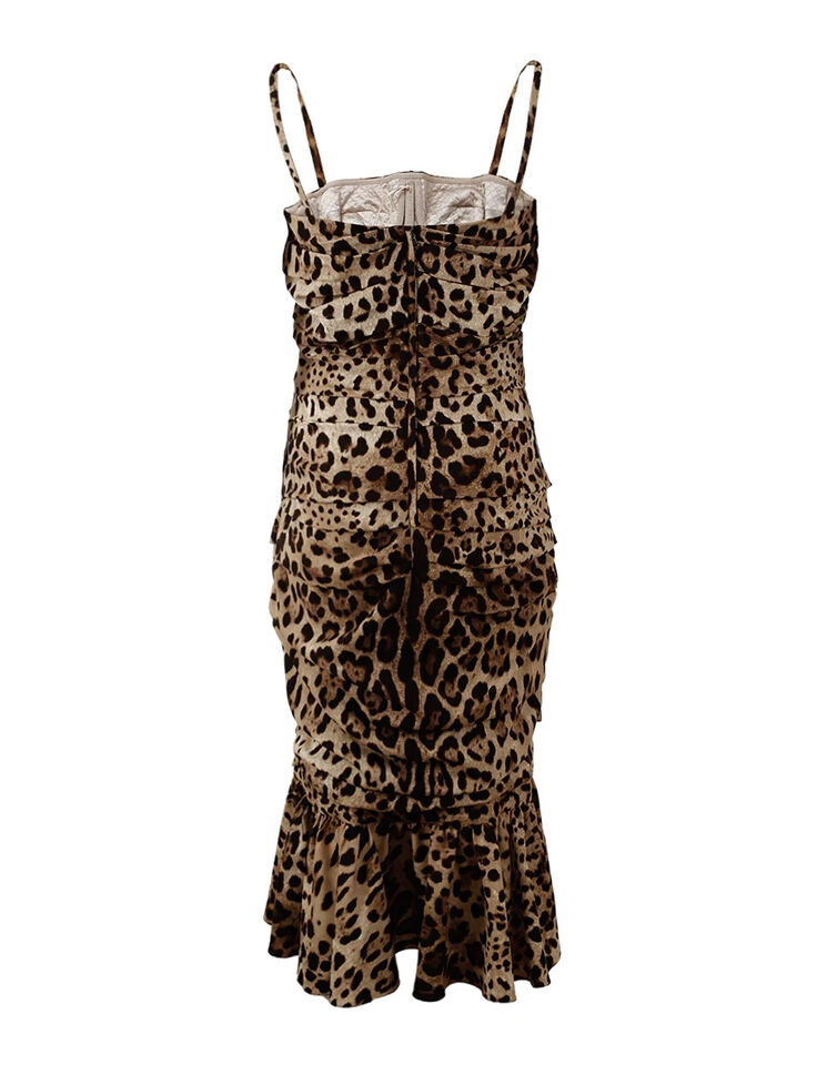 Dolce & Gabbana Brown Leopard Print Ruched Midi Women's Dress