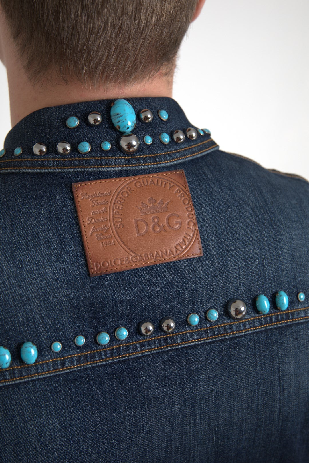 Dolce & Gabbana Blue Denim Turquoise Stones Studded Men's Jacket