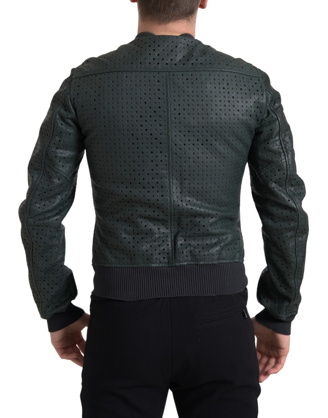 Dolce & Gabbana Green Perforated Leather Bomber Men's Jacket