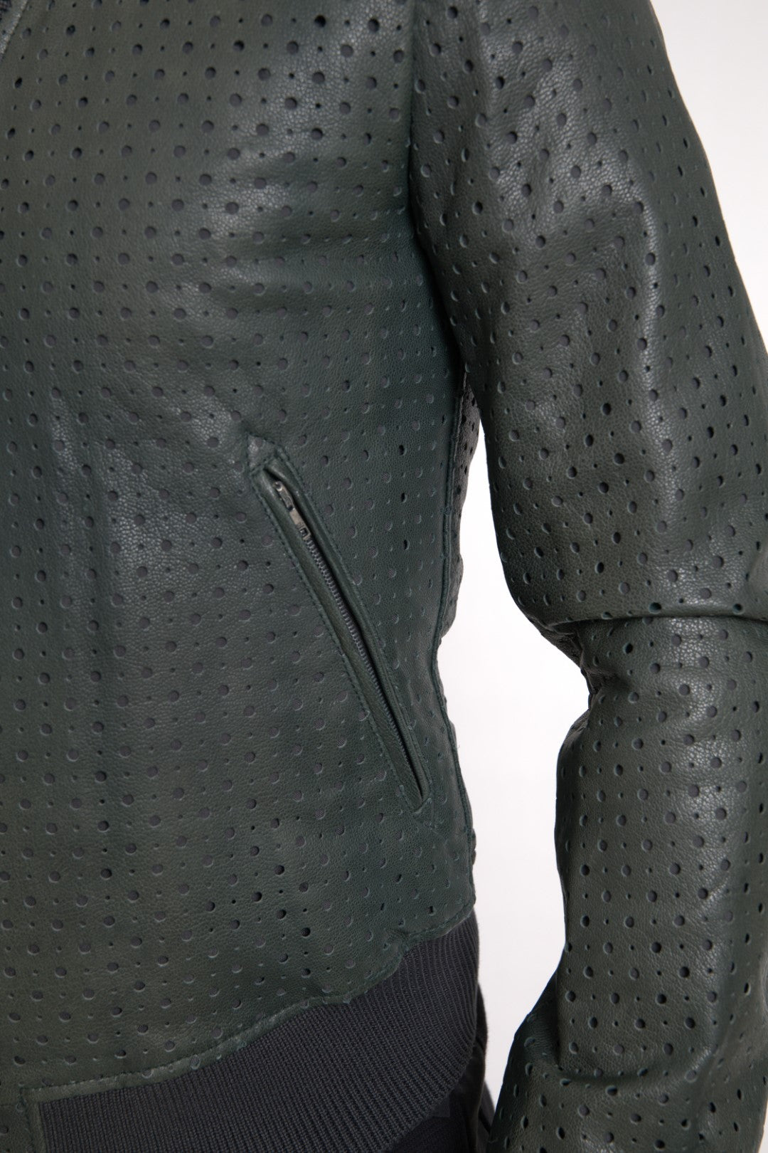 Dolce & Gabbana Green Perforated Leather Bomber Men's Jacket