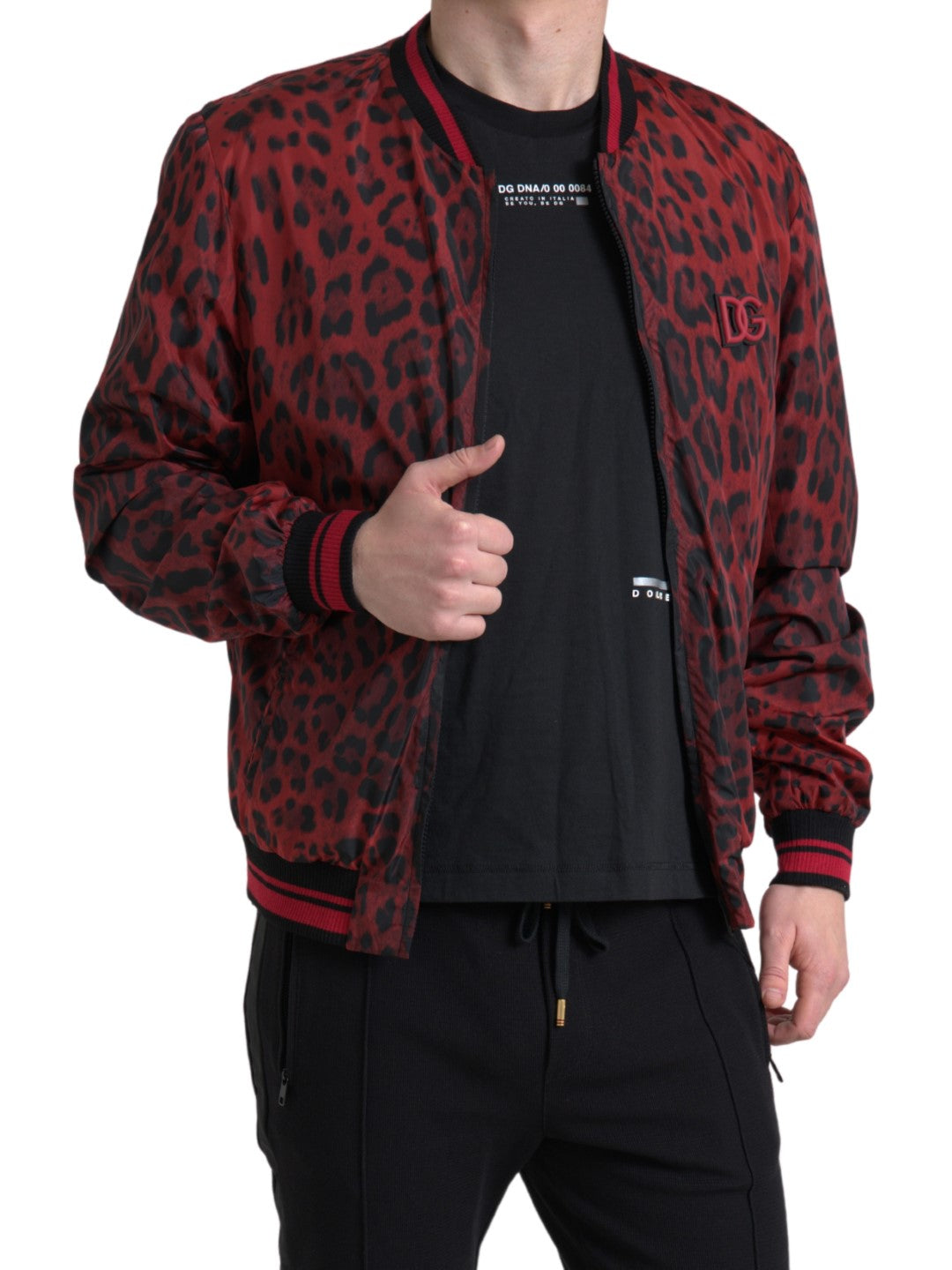 Dolce & Gabbana Red Leopard Bomber Short Coat Men's Jacket