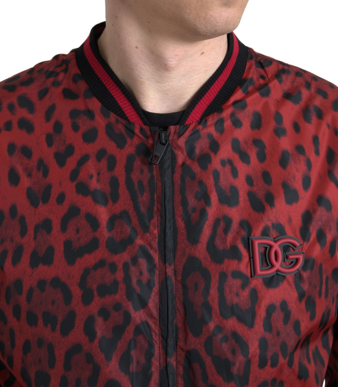 Dolce & Gabbana Red Leopard Bomber Short Coat Men's Jacket