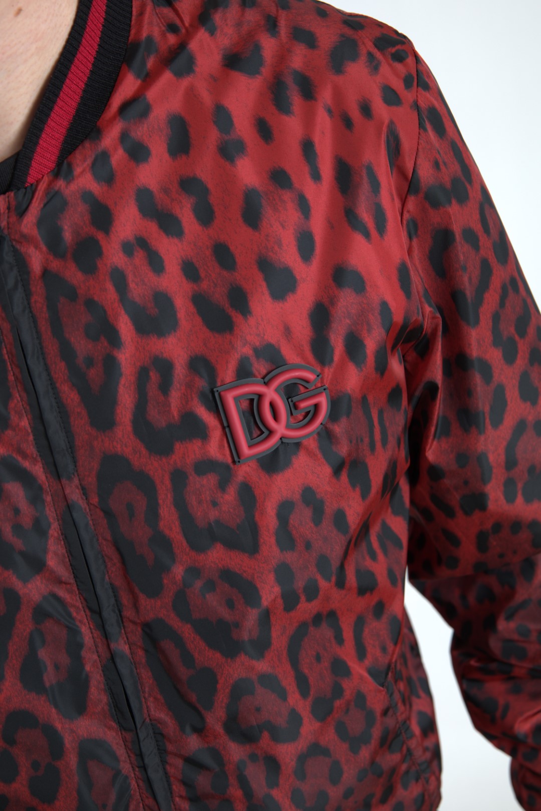 Dolce & Gabbana Red Leopard Bomber Short Coat Men's Jacket