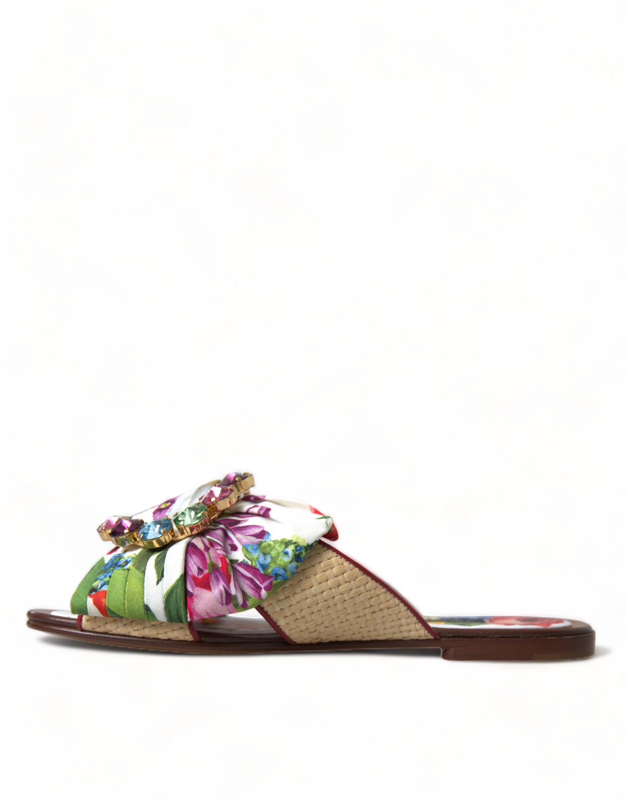 Dolce & Gabbana Multicolor Floral Flats Crystal Sandals Women's Shoes