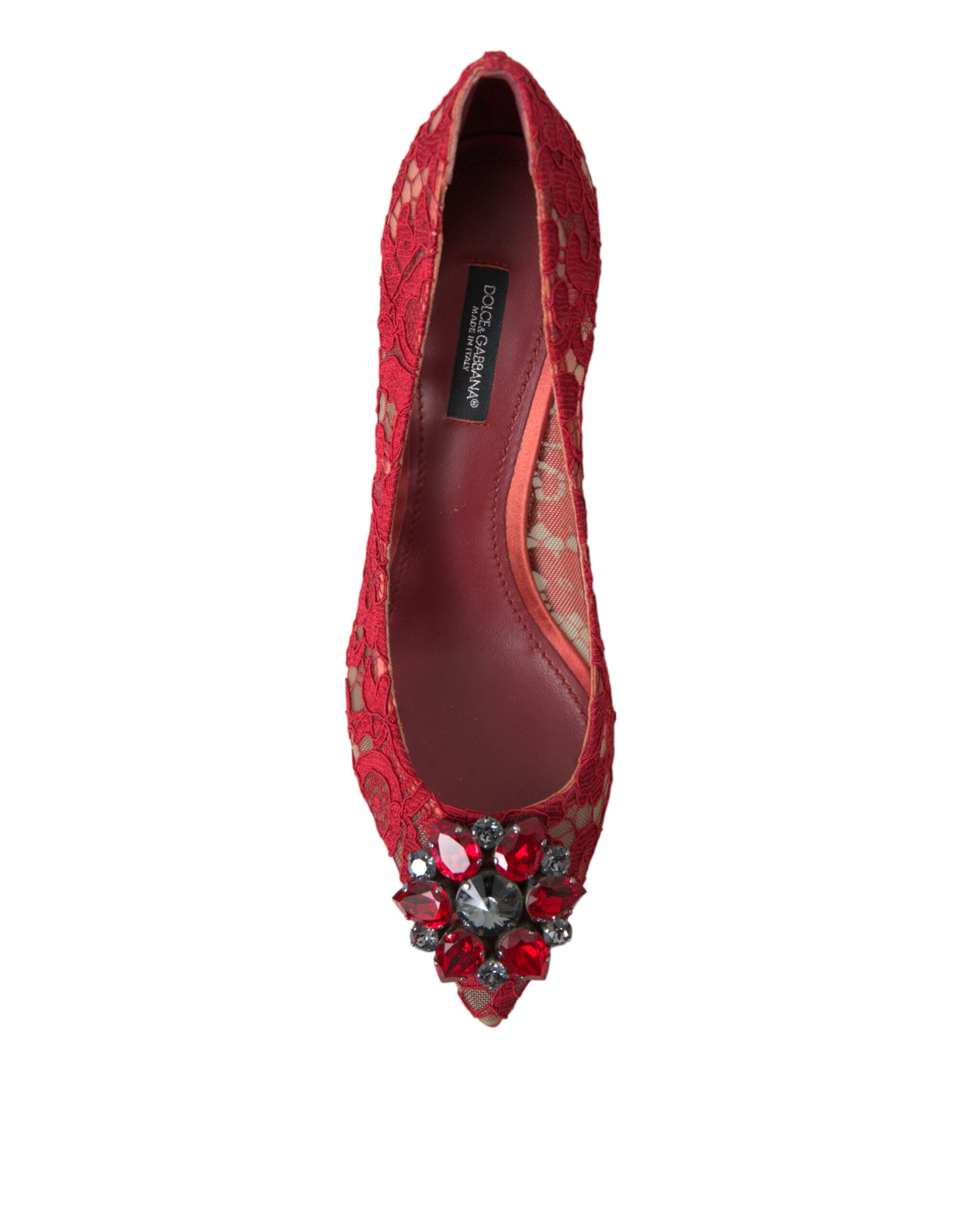 Dolce & Gabbana Red Taormina Lace Crystal Heels Pumps Women's Shoes