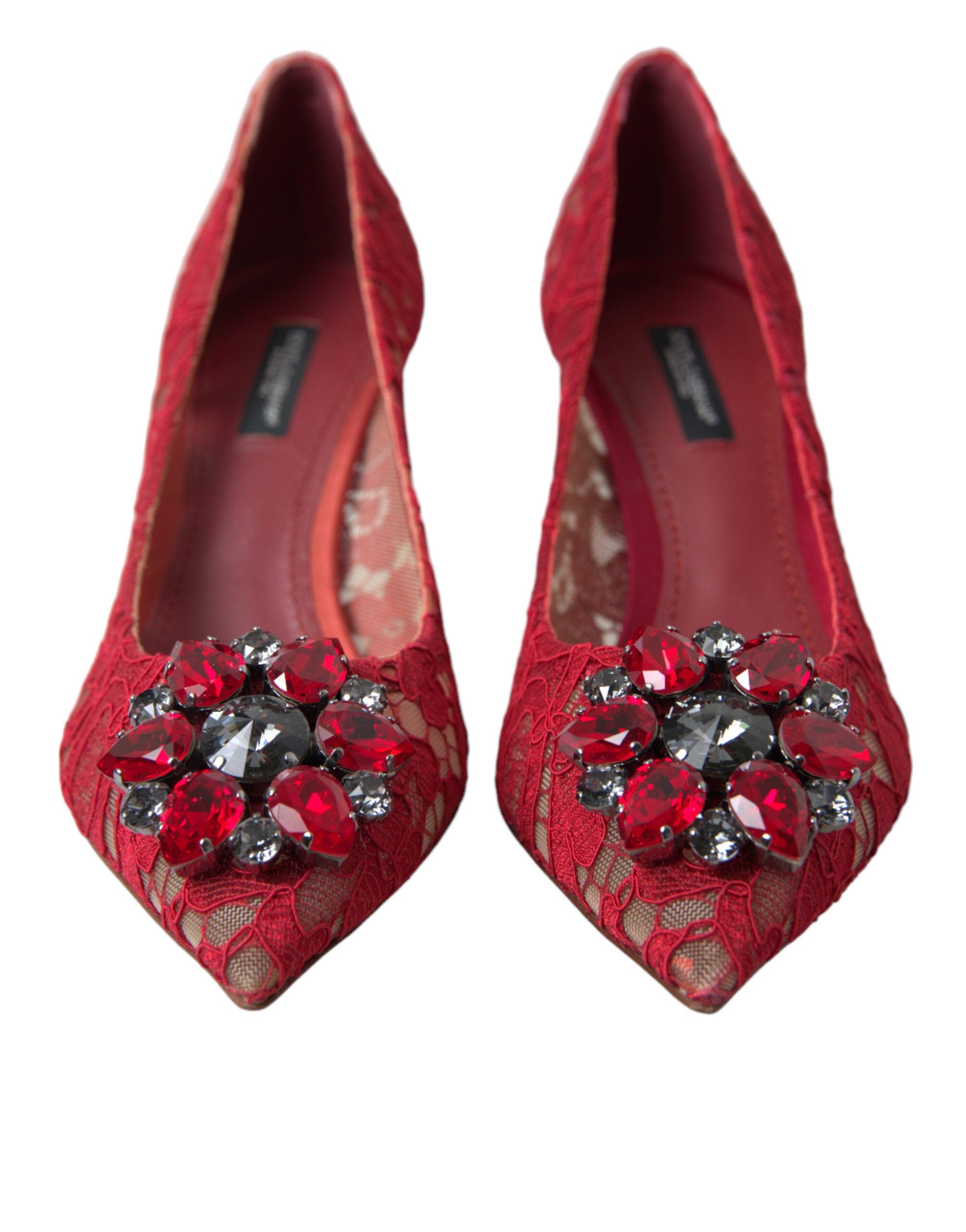 Dolce & Gabbana Red Taormina Lace Crystal Heels Pumps Women's Shoes