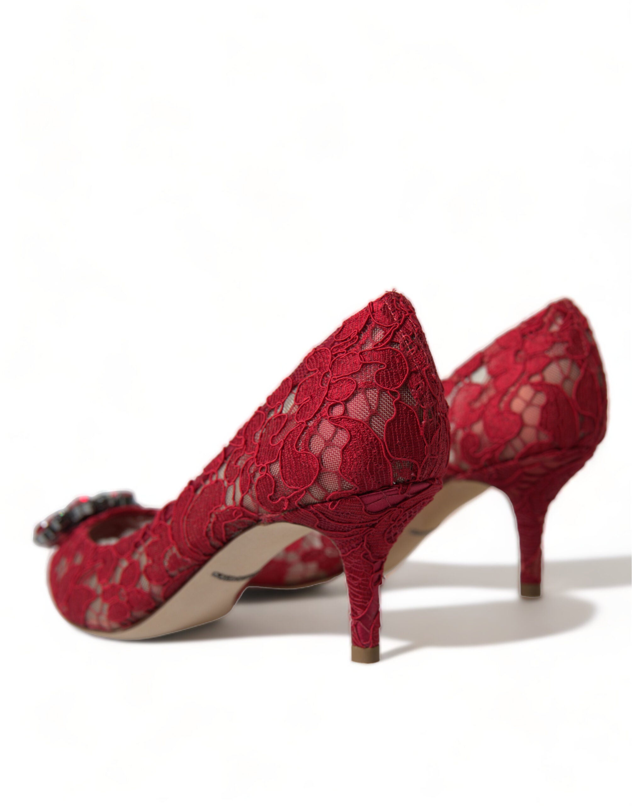 Dolce & Gabbana Red Taormina Lace Crystal Heels Pumps Women's Shoes