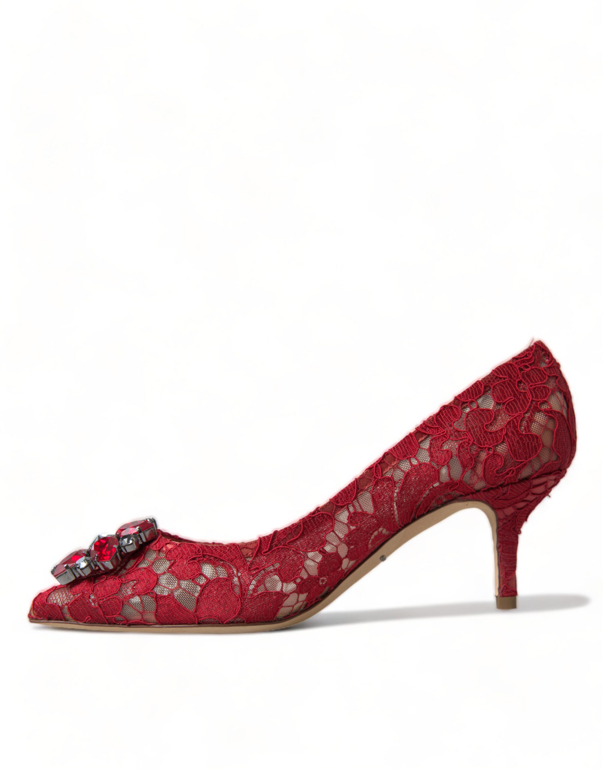 Dolce & Gabbana Red Taormina Lace Crystal Heels Pumps Women's Shoes