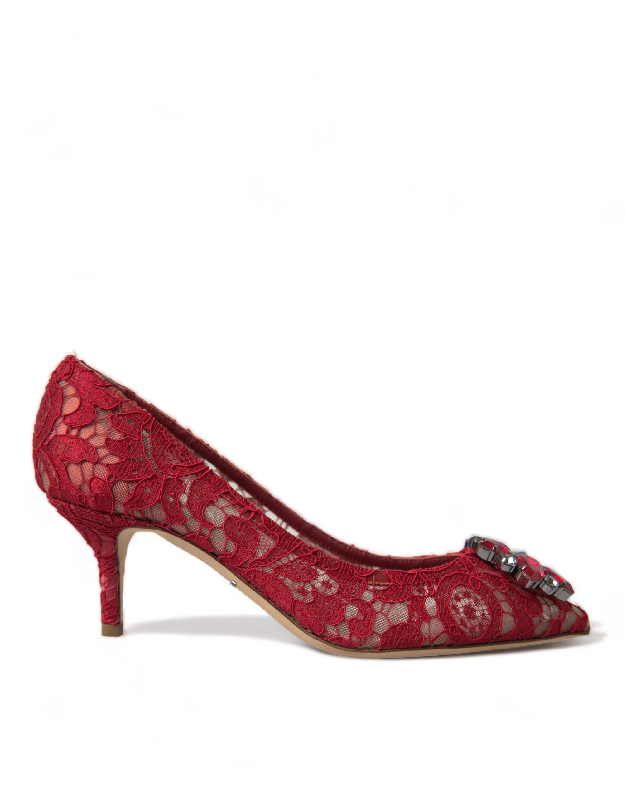 Dolce & Gabbana Red Taormina Lace Crystal Heels Pumps Women's Shoes