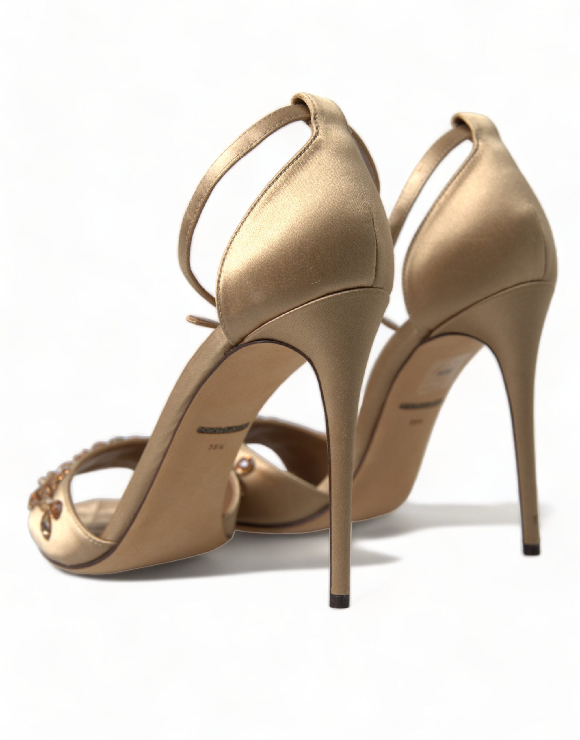 Dolce & Gabbana Gold Satin Ankle Strap Crystal Sandals Women's Shoes