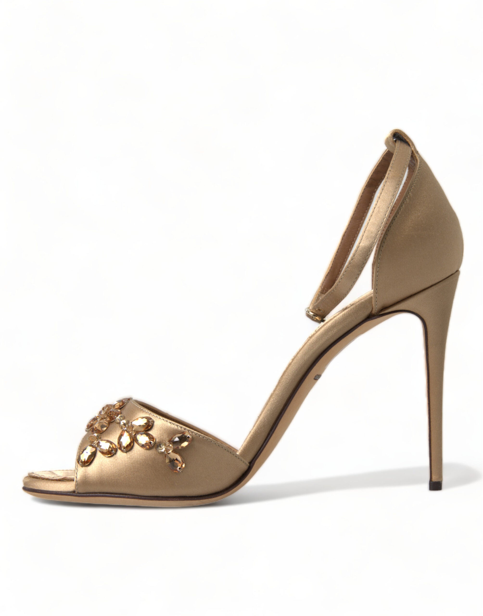 Dolce & Gabbana Gold Satin Ankle Strap Crystal Sandals Women's Shoes