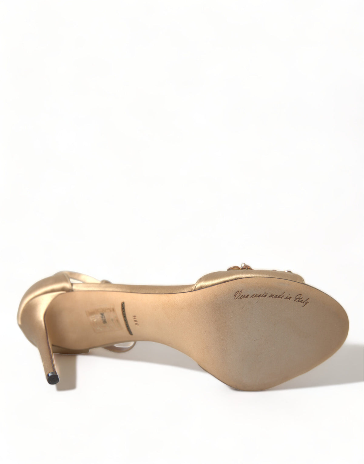 Dolce & Gabbana Gold Satin Ankle Strap Crystal Sandals Women's Shoes