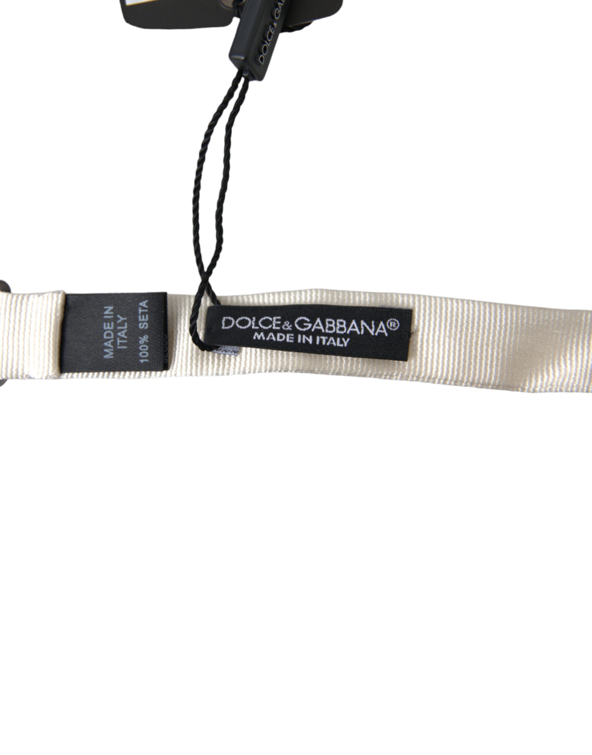 Dolce & Gabbana White Silk Slim Adjustable Neck Papillon Bow Men's Tie