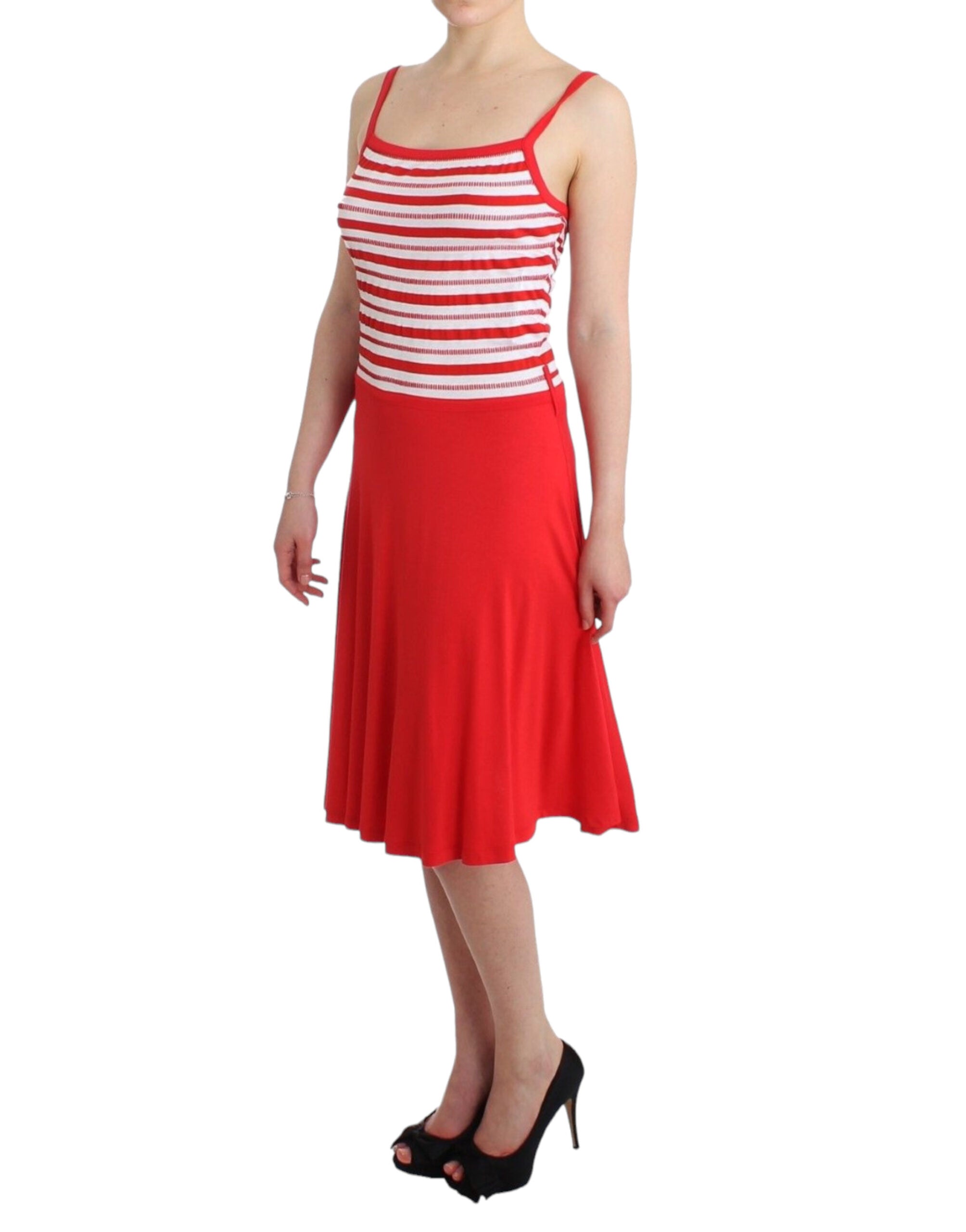 Roccobarocco Red striped jersey A-line Women's dress