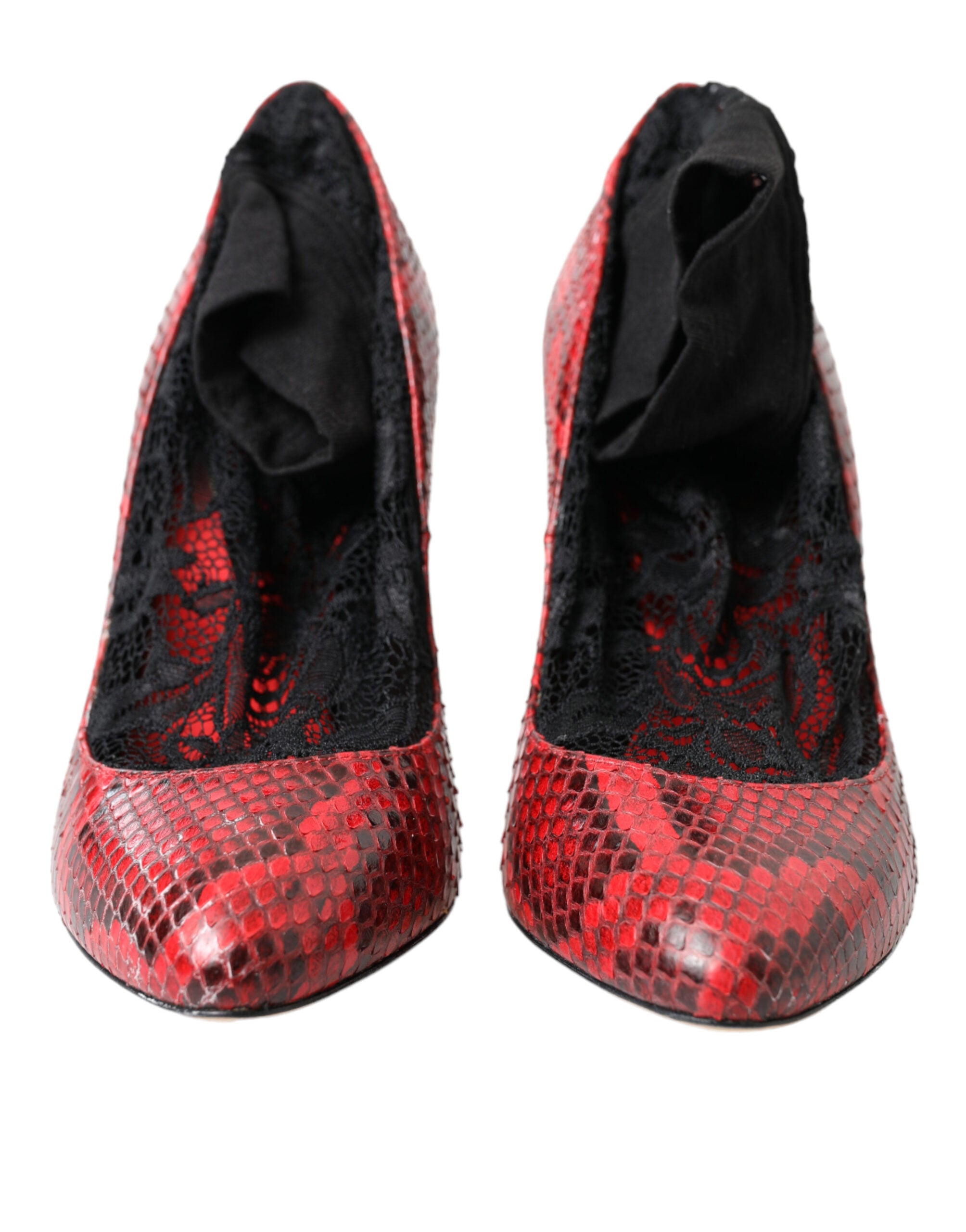 Dolce & Gabbana Red Ayers Leather Lace Socks Pumps Women's Shoes