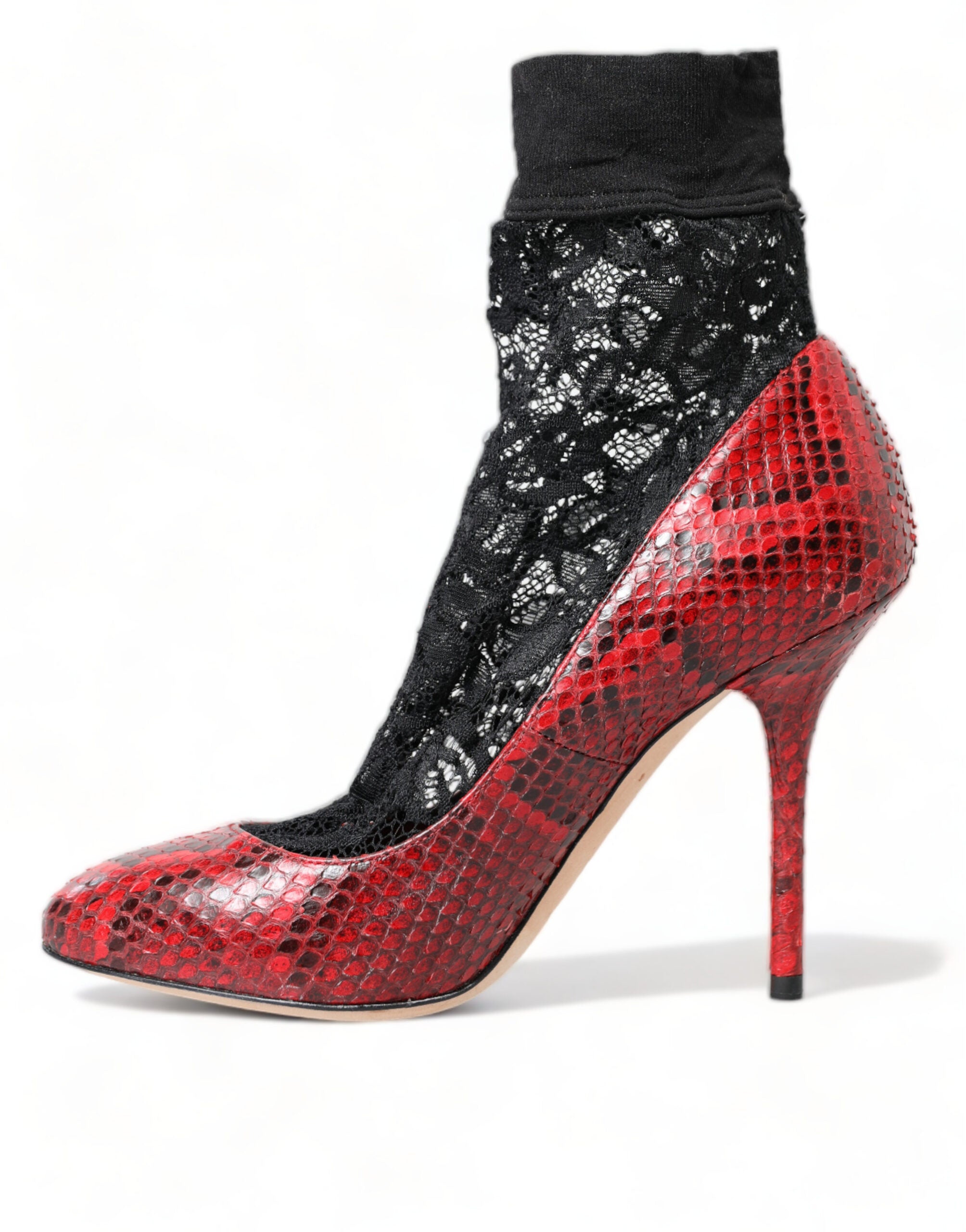 Dolce & Gabbana Red Ayers Leather Lace Socks Pumps Women's Shoes