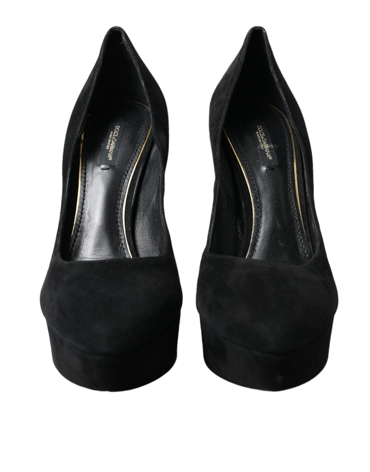 Dolce & Gabbana Black Suede Leather Platform Heel Pumps Women's Shoes