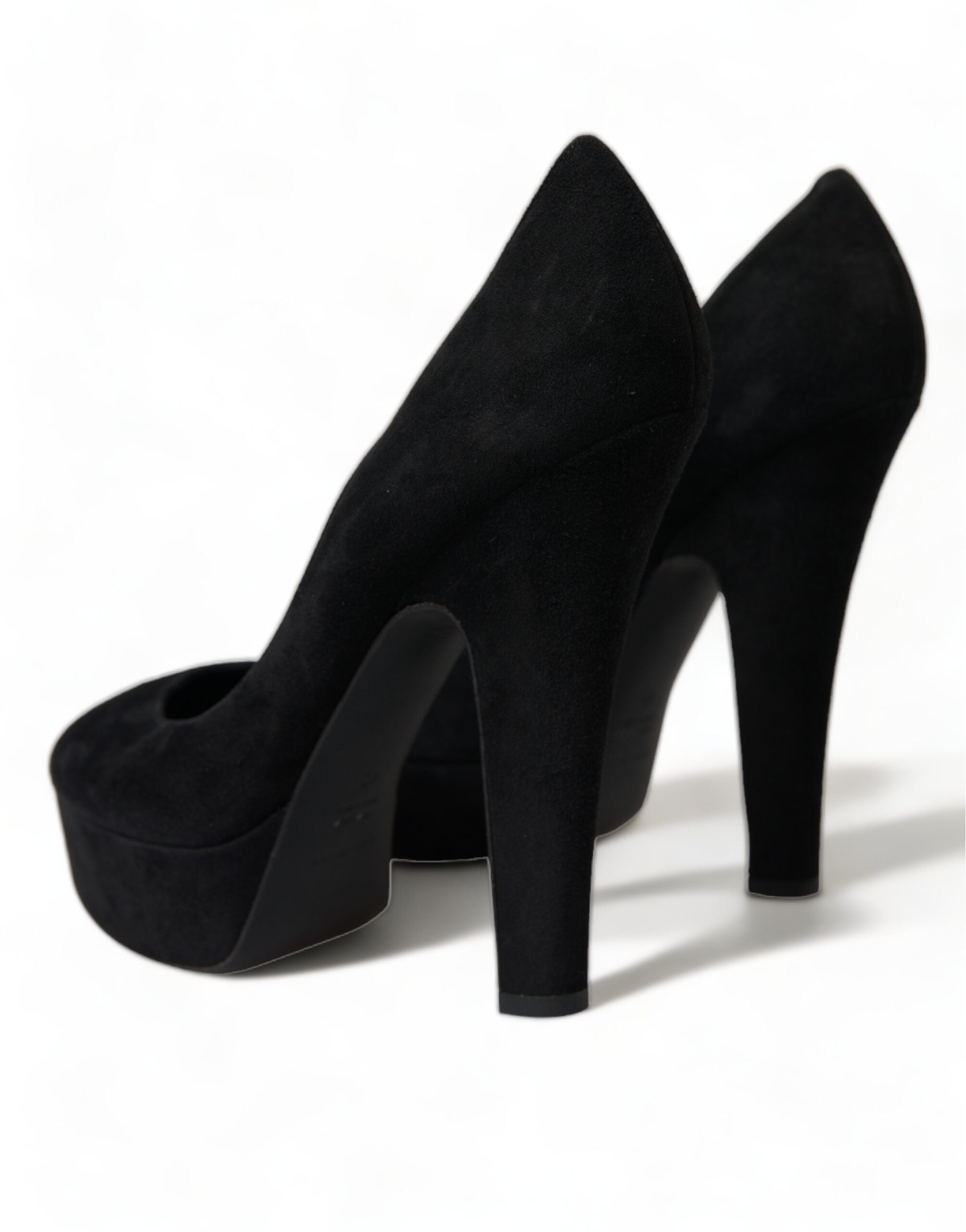 Dolce & Gabbana Black Suede Leather Platform Heel Pumps Women's Shoes